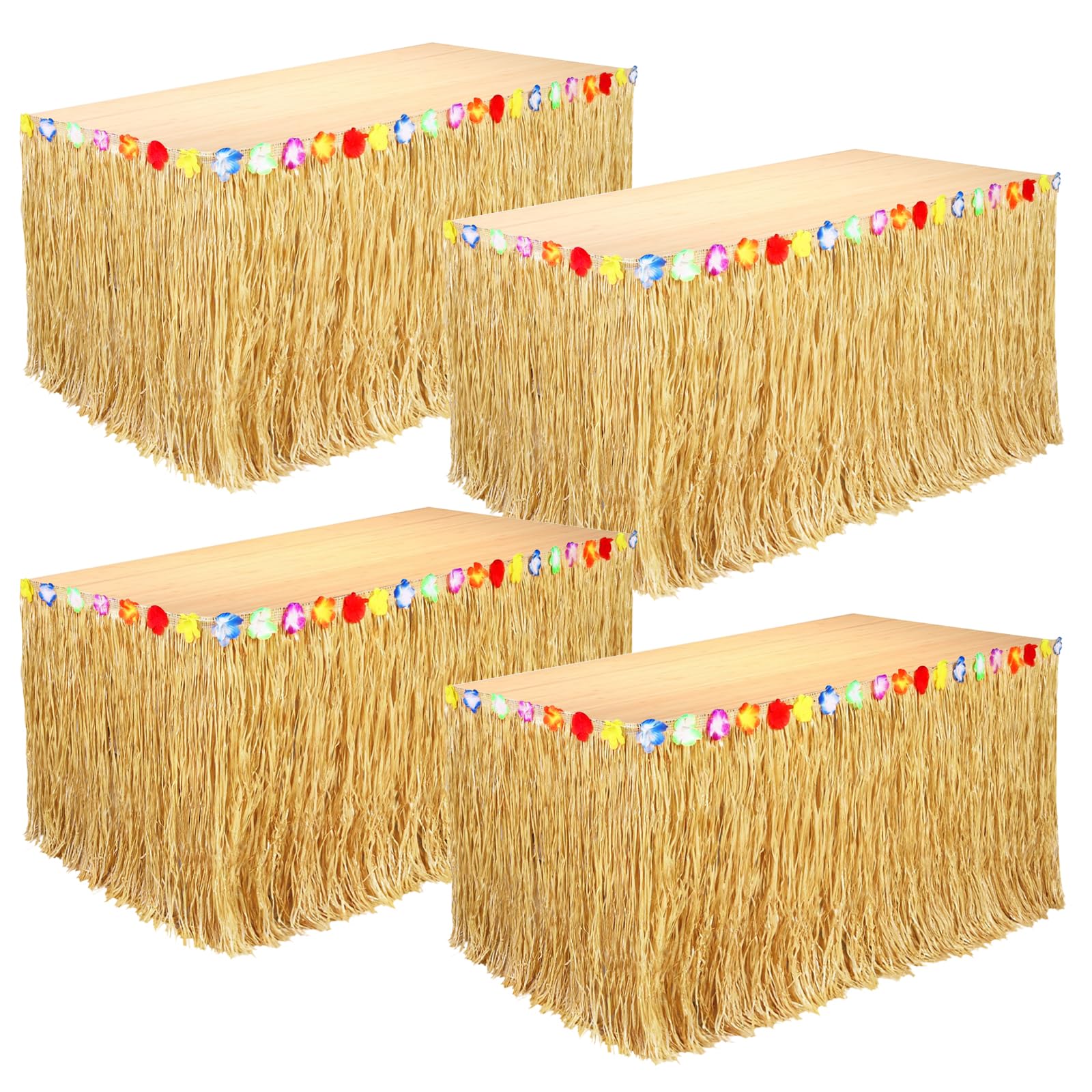 Hawaiian Luau Party Decorations - 4 Pack Tropical Grass Table Skirts 53.2