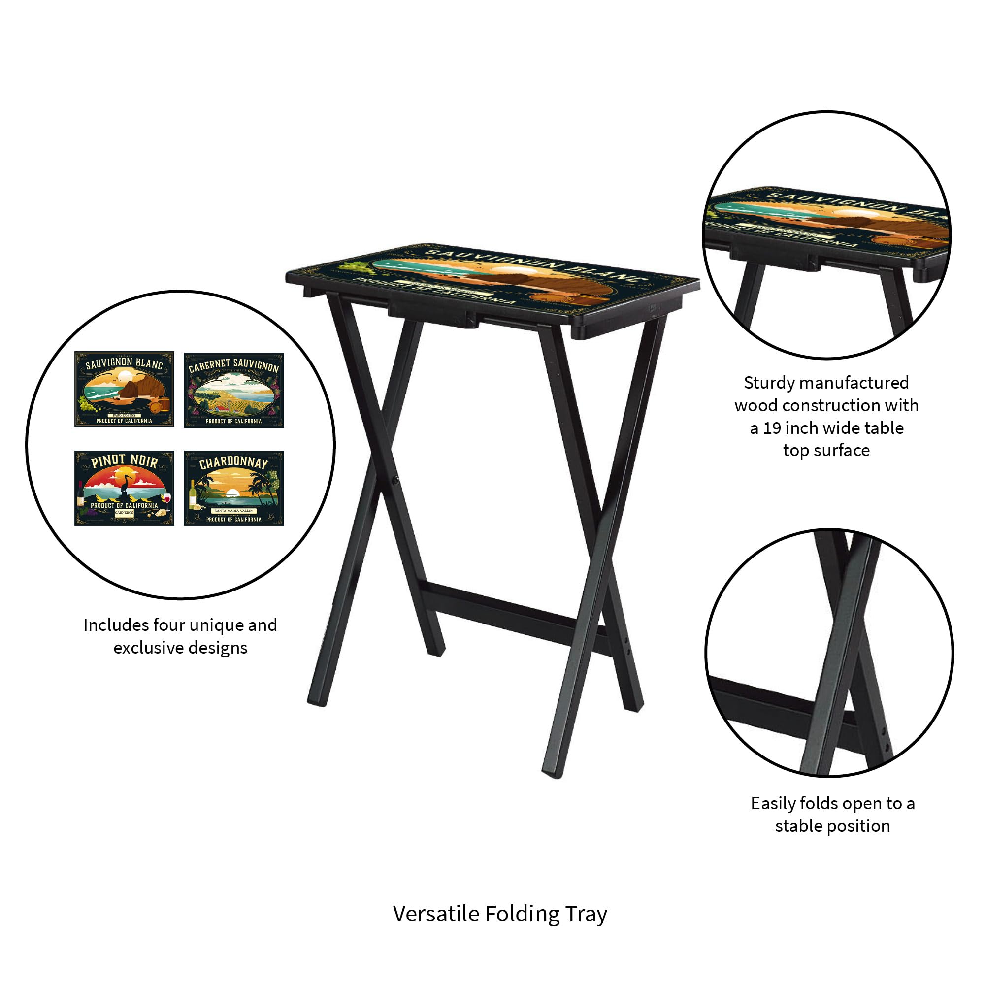 Premium Folding TV Trays Set of 4 - Rectangular Portable Serving Tables with Storage Rack | Space-Saving Couch Trays for Dining, Laptop Work & Crafts | Decorative Home Essentials for Small Spaces & Entertainment Areas