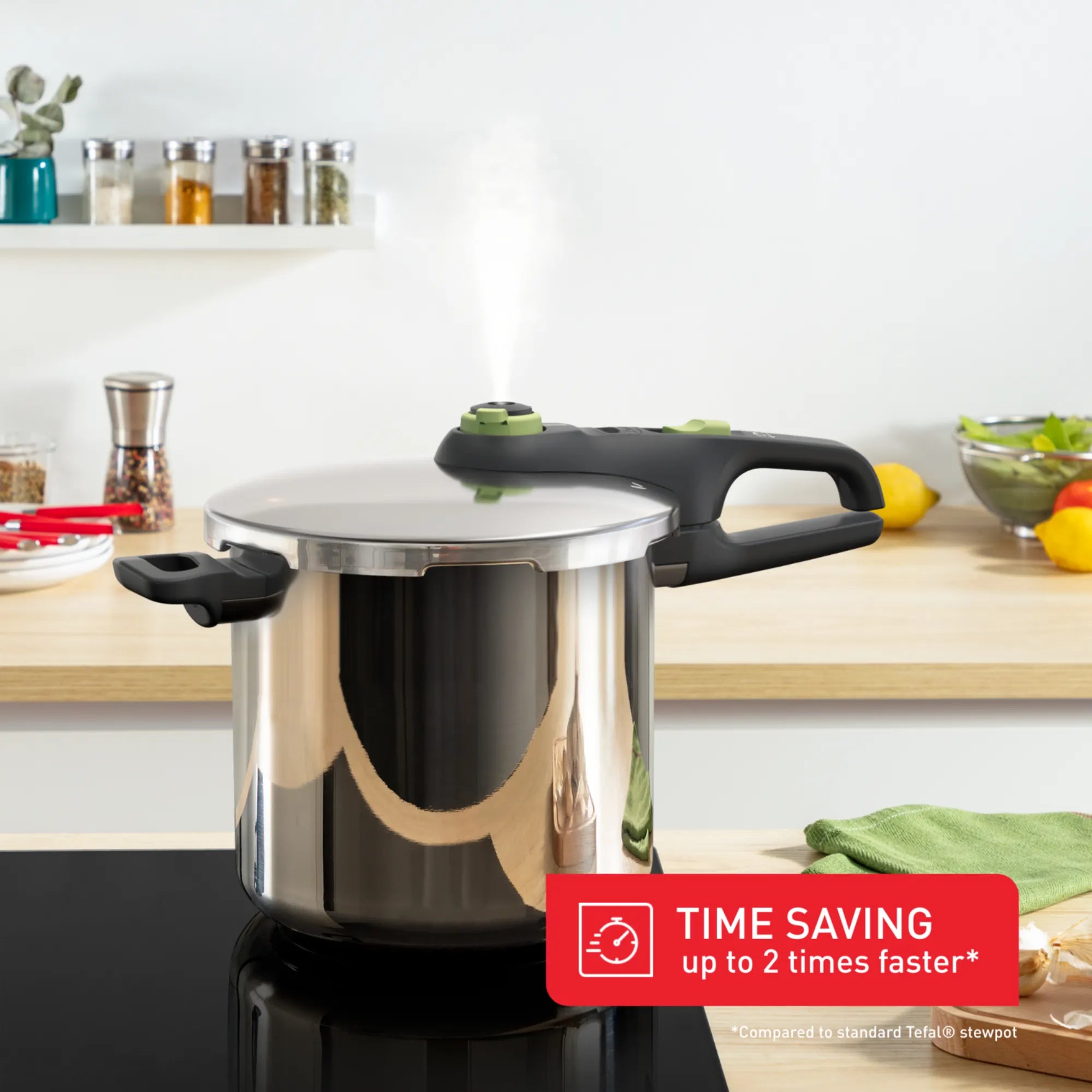 Tefal Secure Trendy 8L Stainless Steel Induction Pressure Cooker - Fast & Safe Cooking for Soups, Stews & Meals - Perfect for Home Chefs & Busy Families