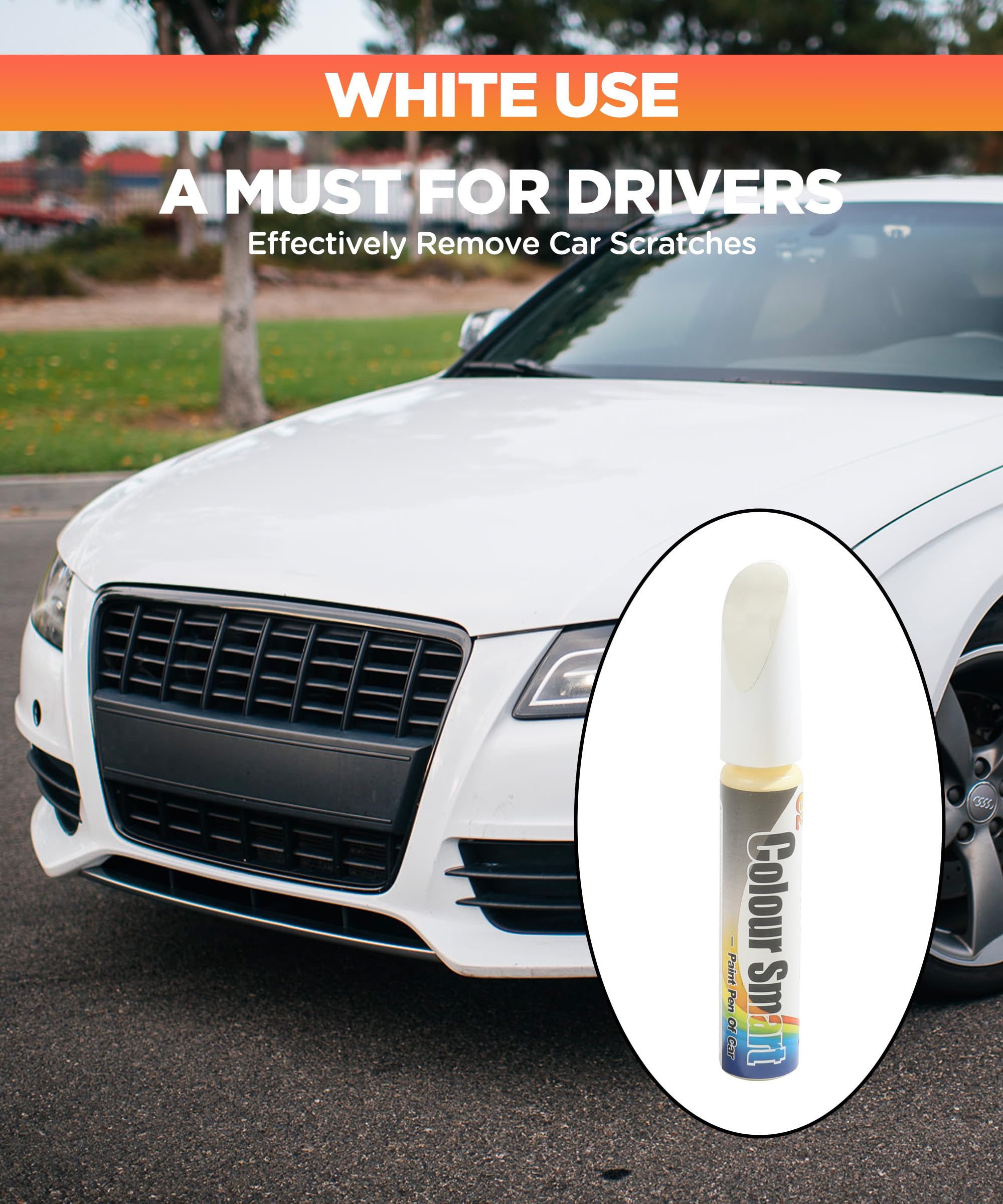 Car Scratch Remover Pen - Professional Touch Up Paint for Cars | Auto Paint Scratch Repair Kit | Car Accessories & Detailing Supplies | Perfect for Minor Scratches, Chips & Paint Damage (White) | Ideal for DIY Car Maintenance & Quick On-the-Go Repairs