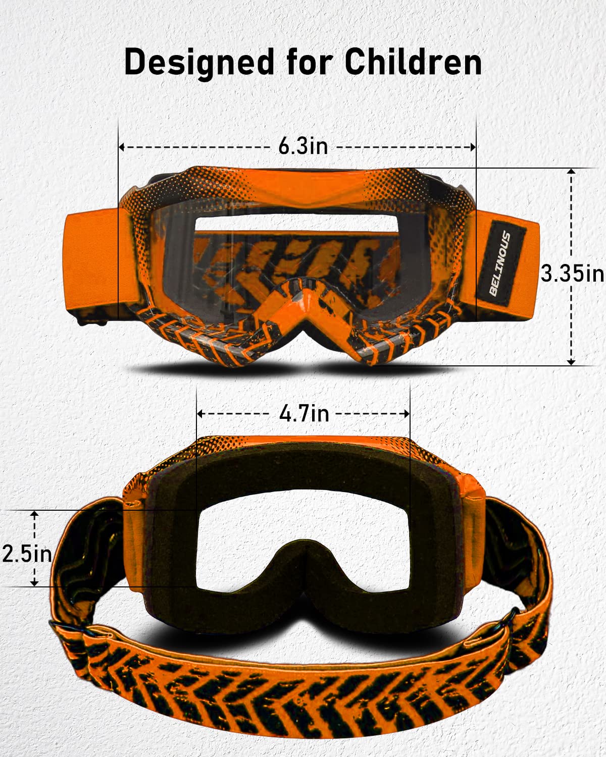 BELINOUS Kids ATV Goggles for Dirt Bike & Motorcycle Riding - Youth MX Goggles for Boys & Girls Ages 3-12 with Soft Comfort Strap - Perfect for Off-Road Adventures, Motocross & Outdoor Sports