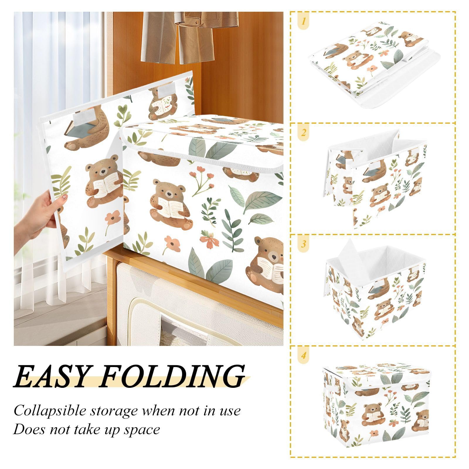 Foldable Fabric Storage Bins with Lids - Collapsible Organizer Boxes for Home, Bedroom, Closet & Office - Perfect for Books, Toys, Blankets & Seasonal Items Storage