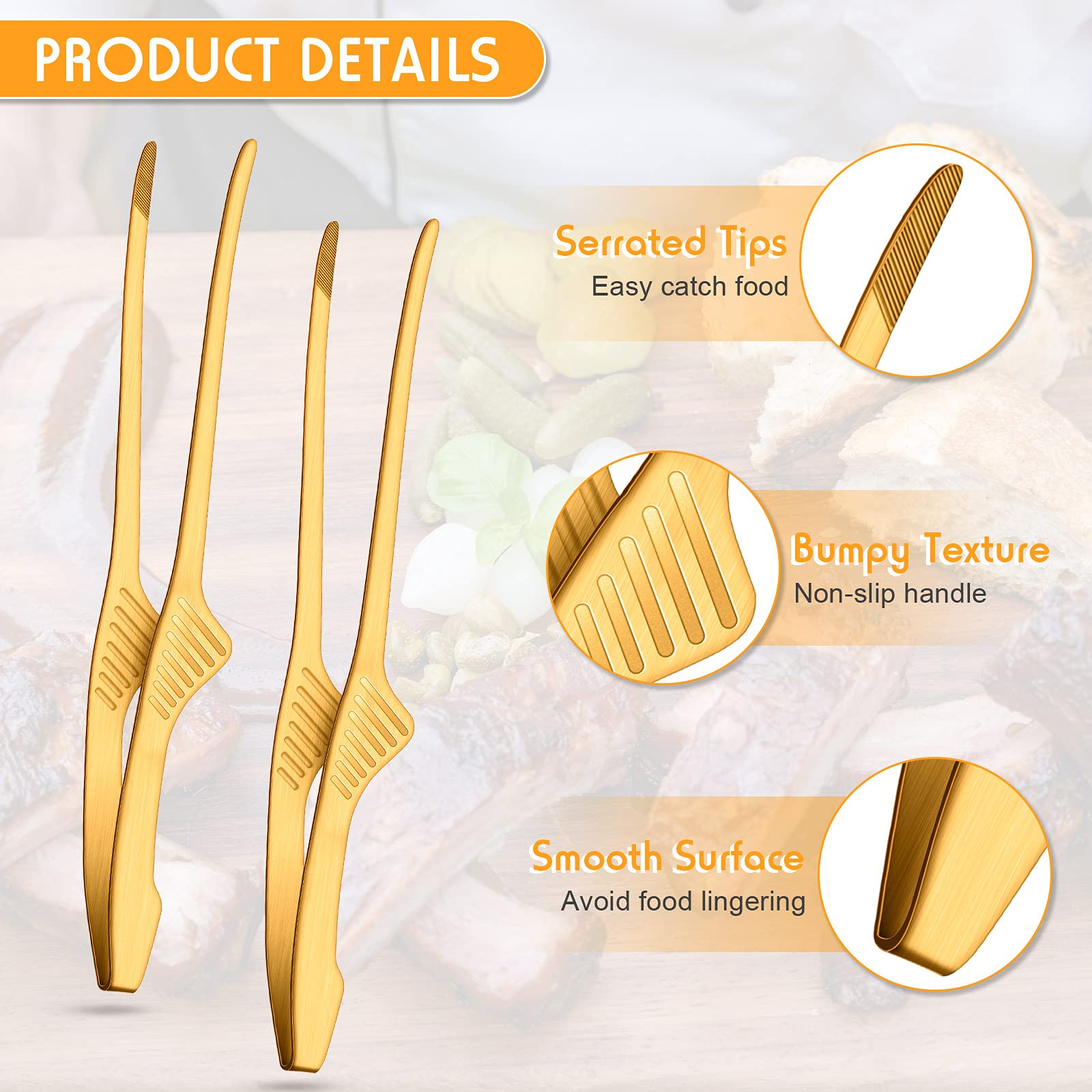 Stainless Steel BBQ Tongs for Korean & Japanese Cooking - Non-Slip Serving Utensils for Grilling, Camping & Buffet (2-Piece Set)