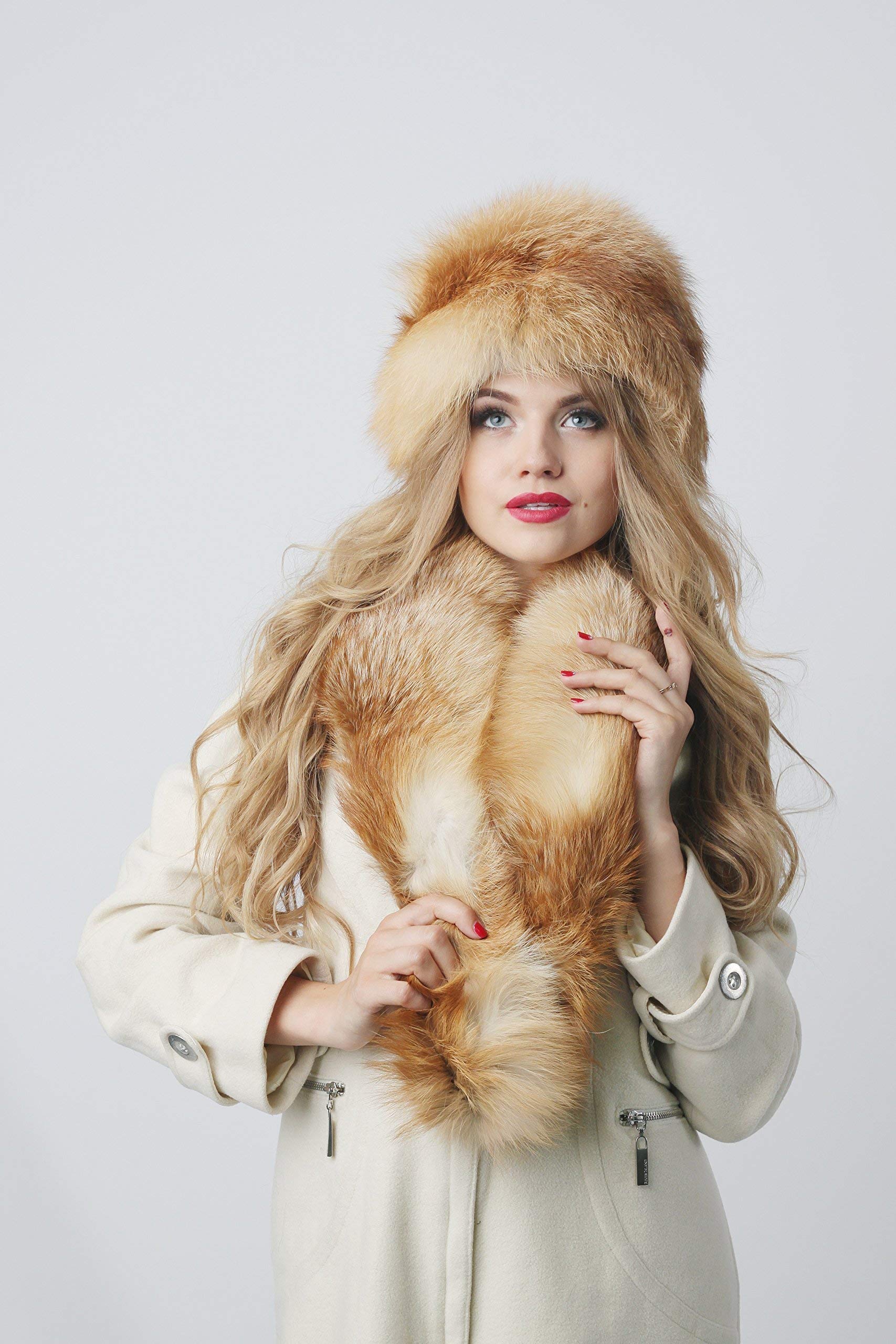 Red Fox Fur Collar Detachable for Women's Winter Coats & Jackets - Warm & Stylish Scarf Accessory for Cold Weather Fashion