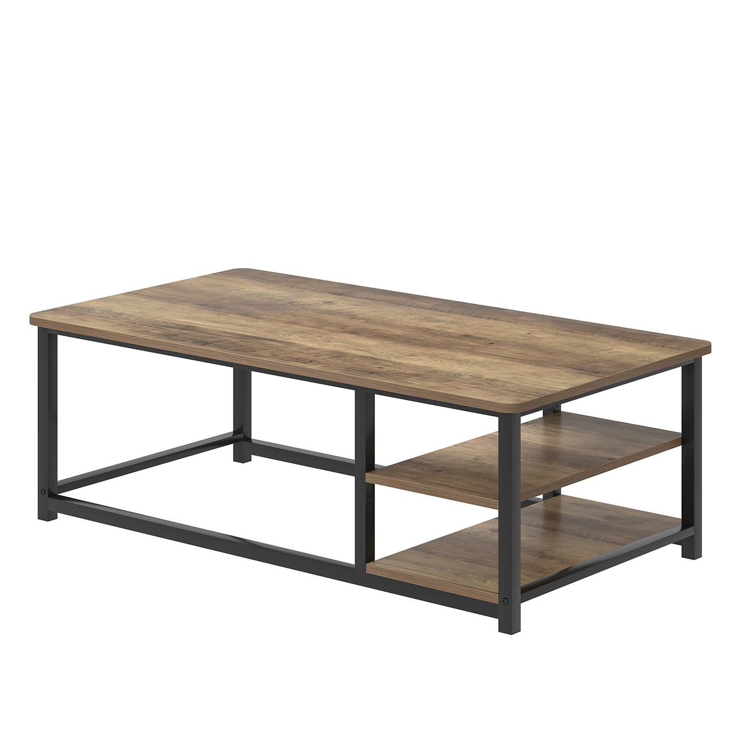EXCEFUR 47 Inch Coffee Table with Storage Shelf - Modern Wood and Metal Center Table for Living Room, Rustic Oak Finish - Perfect for Small Spaces, Home Decor & Entertaining Guests