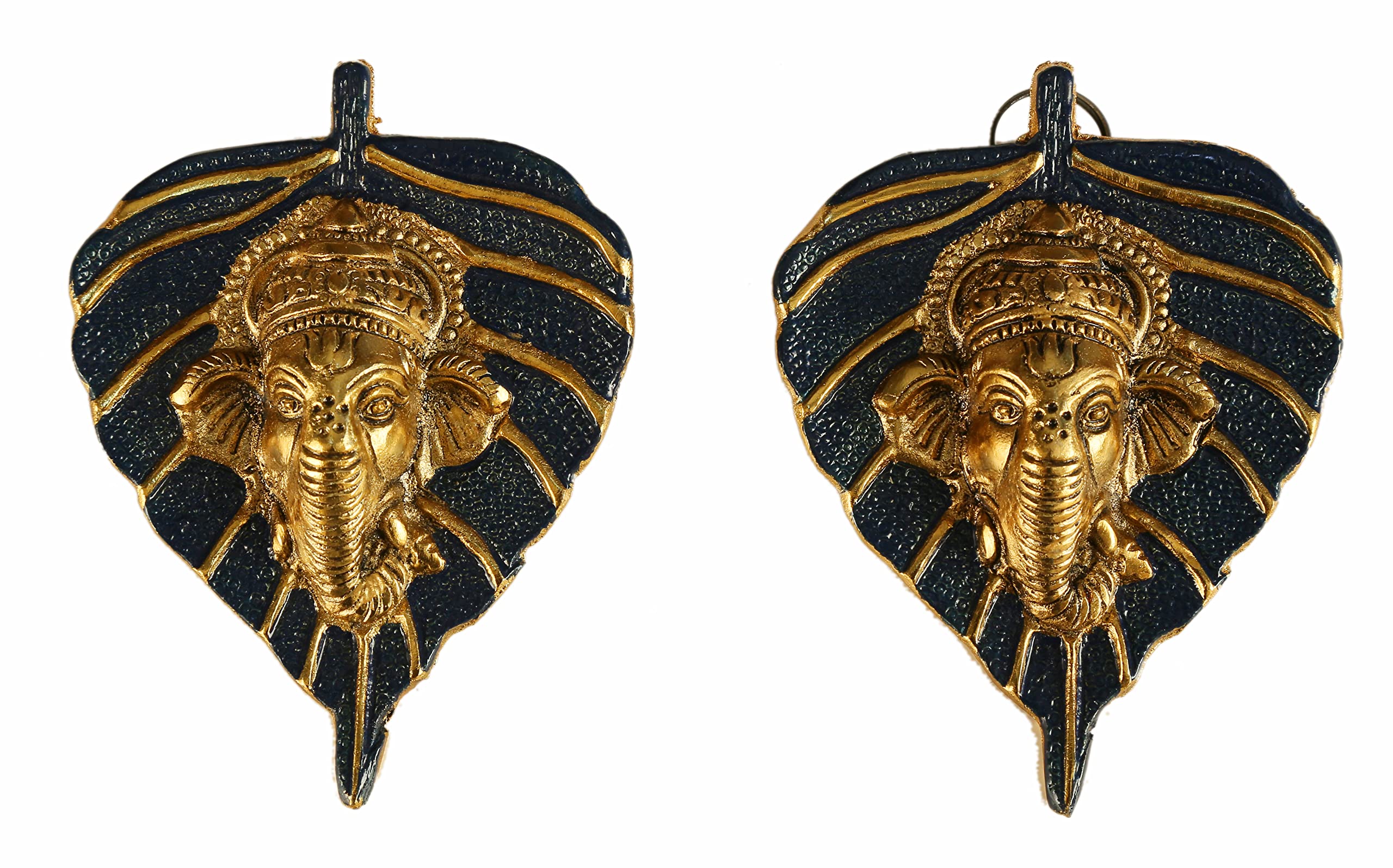 Charmy Crafts Small Metal Ganesha Wall Hanging Decor - Set of 2 (Sunny Golden & Aegean Blue) - Hindu God Statue for Home, Office, Meditation Room - Perfect Housewarming Gift & Spiritual Decor