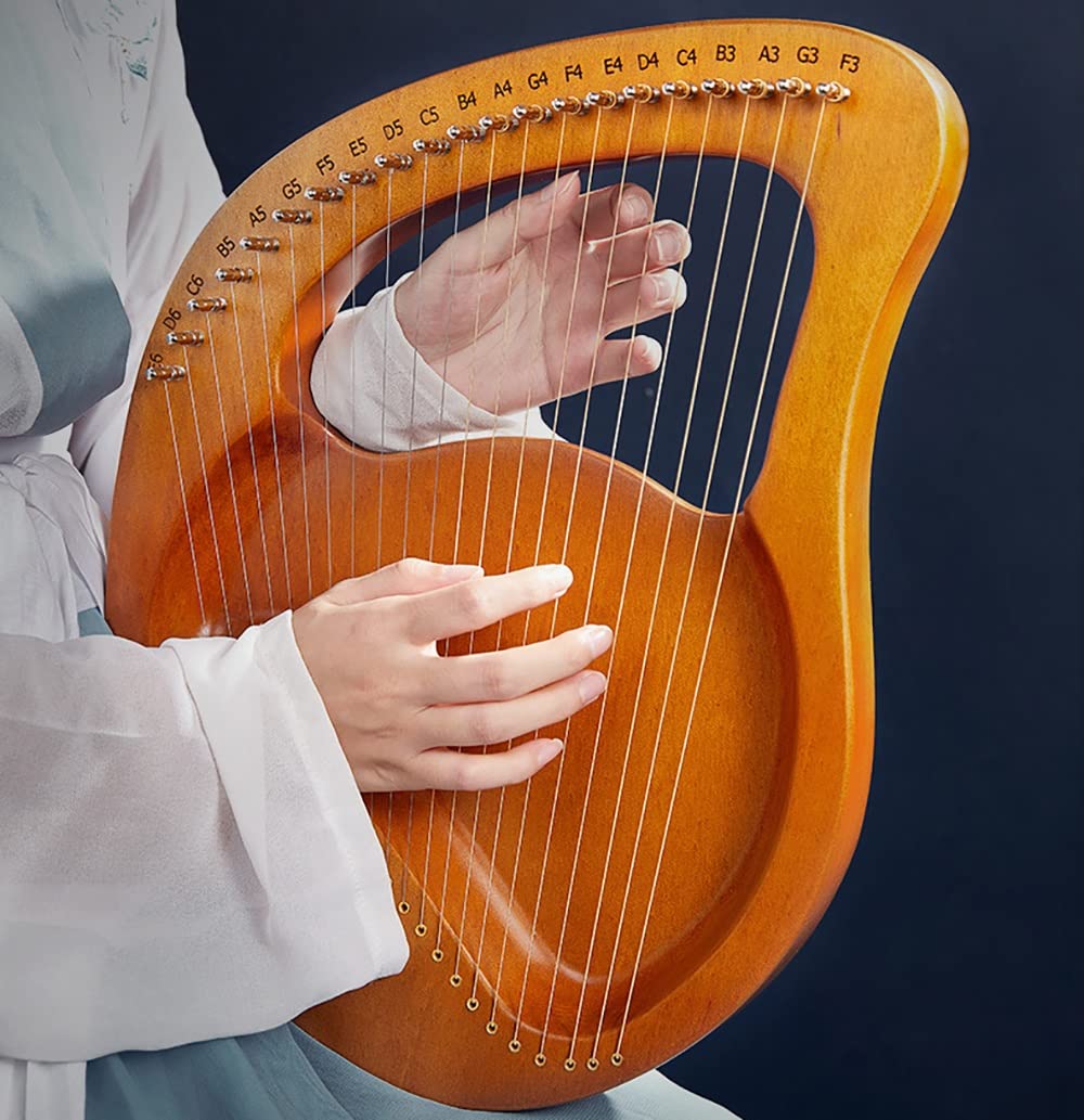 24 Strings Lyre Harp with Tuning Wrench - Portable Wooden Harp Instrument with Carrying Bag & Extra Metal Strings | Perfect for Beginners, Music Therapy, Celtic Performances & Home Decor