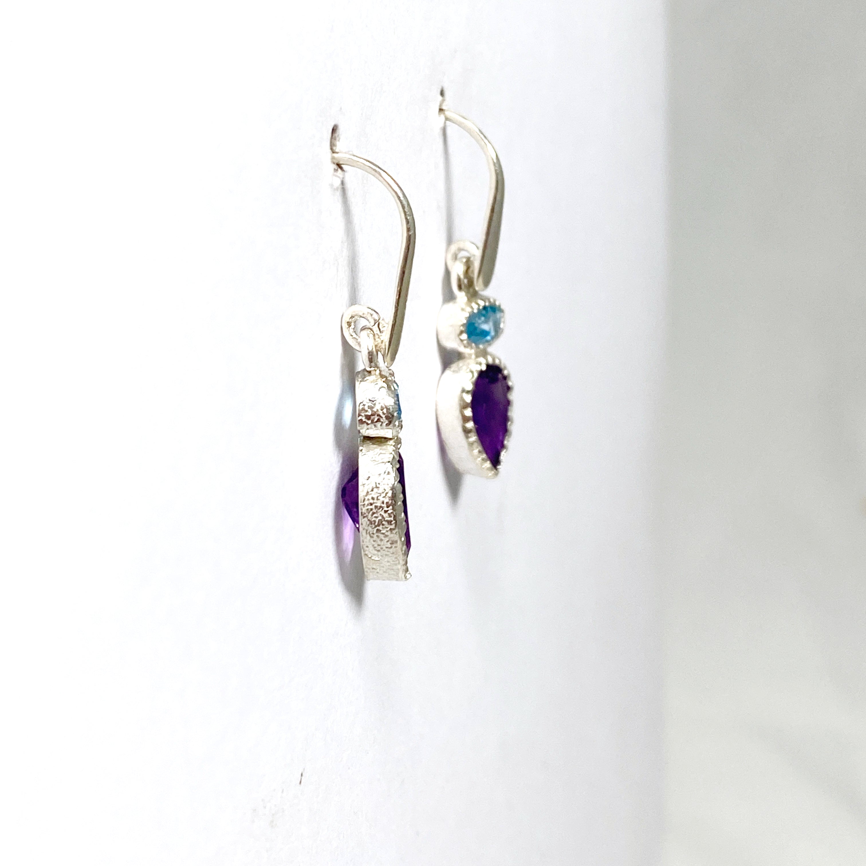 Amethyst and Blue Topaz Faceted Multi-Stone Earrings PEGJ165 | Elegant Dangle Earrings for Women | Perfect for Parties, Weddings & Special Occasions