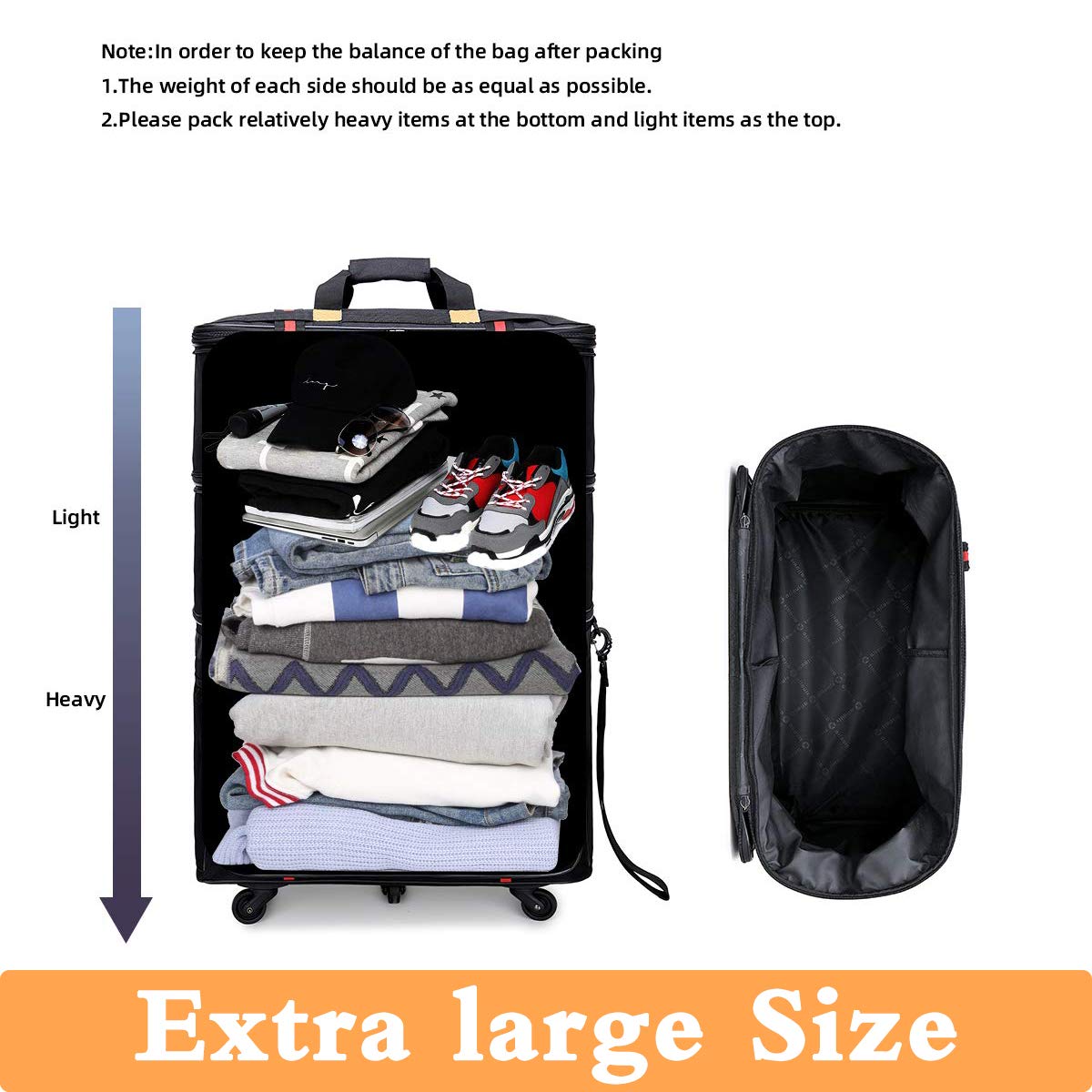 Ailouis 32 Inch Expandable Lightweight Rolling Duffel Bag with Wheels - Carry On Luggage for Travel, Foldable Suitcase Perfect for Airplane, Business Trips & Weekend Getaways