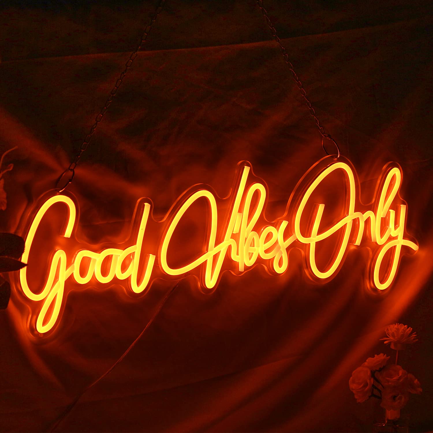 Good Vibes Only Neon Sign Light - Vibrant Wall Art Decor for Home, Bar, Club & Party | Unique Gift for Christmas, Rave & Apartment Decor (Orange)