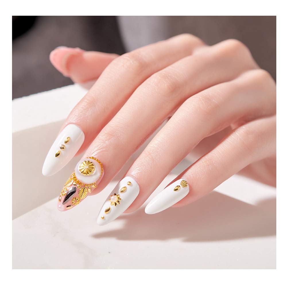 S.A.V.I 1 Palette - 12 Styles DIY Nail Art Alloy Accessories Kit for Manicure (Gold & Silver Mixed Shapes Decorations) - Perfect for Home Salon, Nail Art Enthusiasts & Professional Nail Technicians