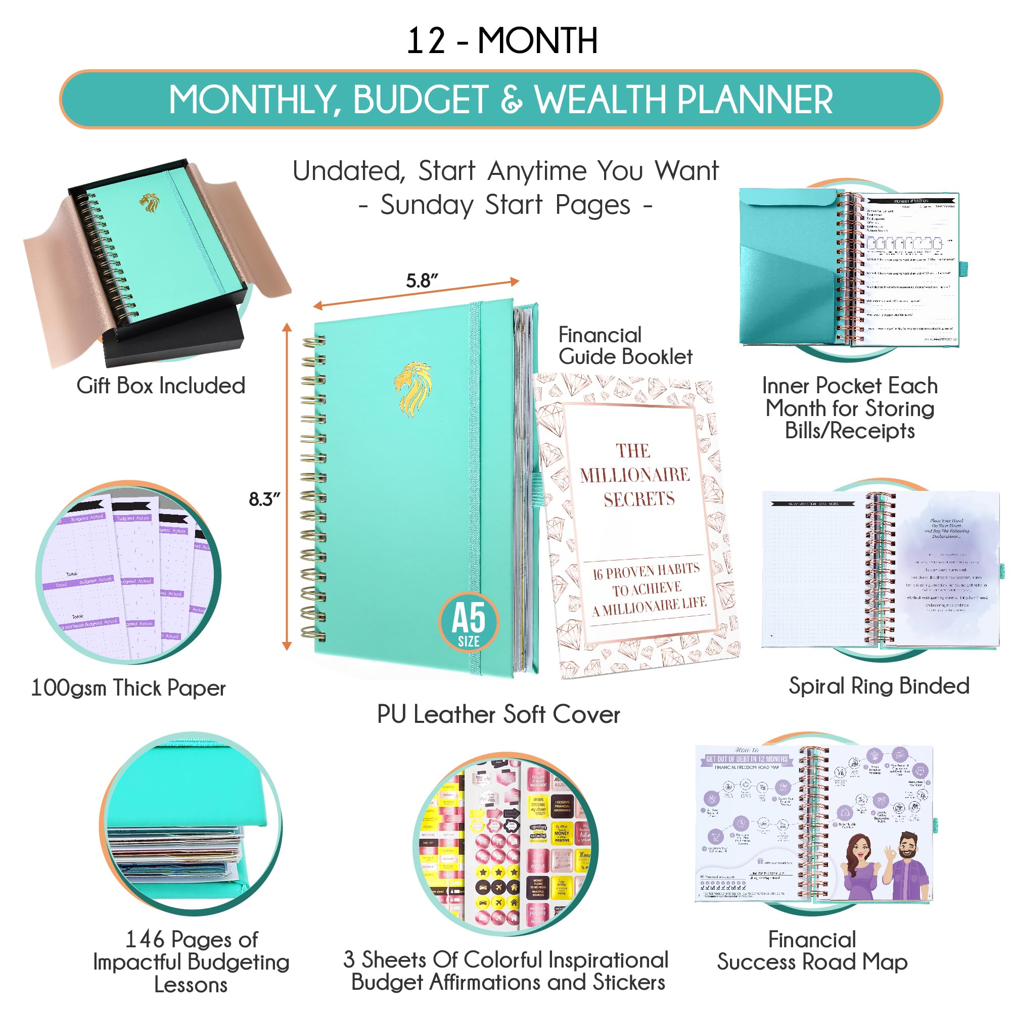 2025 Spiral Budget Planner & Monthly Bill Organizer with Pockets - Financial Journal, Debt Tracker, Savings Planner | 12-Month Money Management System for Financial Freedom | Perfect for Home Budgeting, Personal Finance Tracking, and Goal Setting