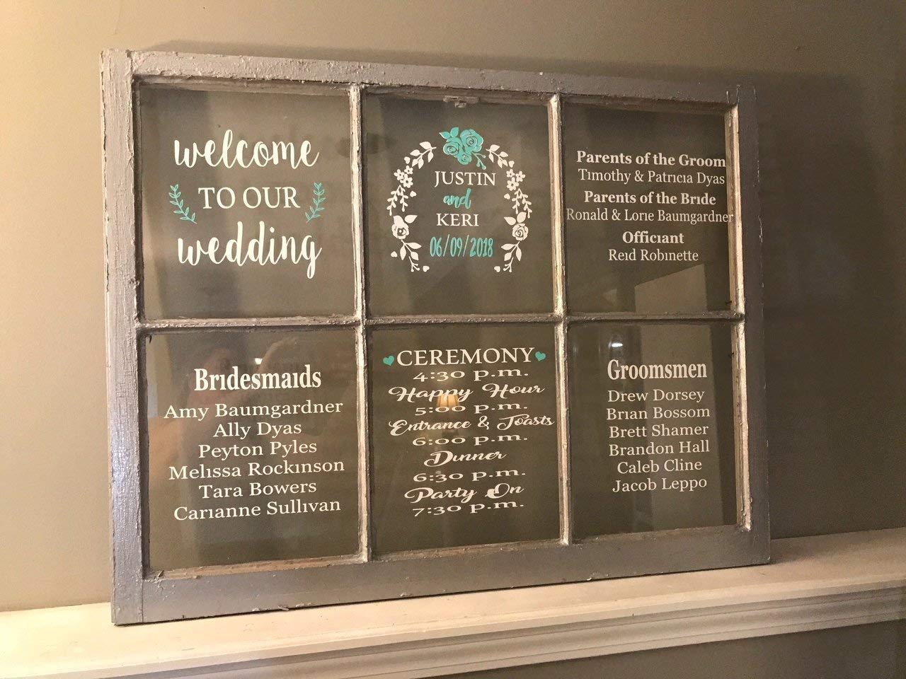 Rustic Wooden Wedding Window Sign - 6 Pane Alternative to Wedding Programs | Welcome Sign for Wedding & Bridal Shower | Perfect for Barn, Garden & Countryside Weddings
