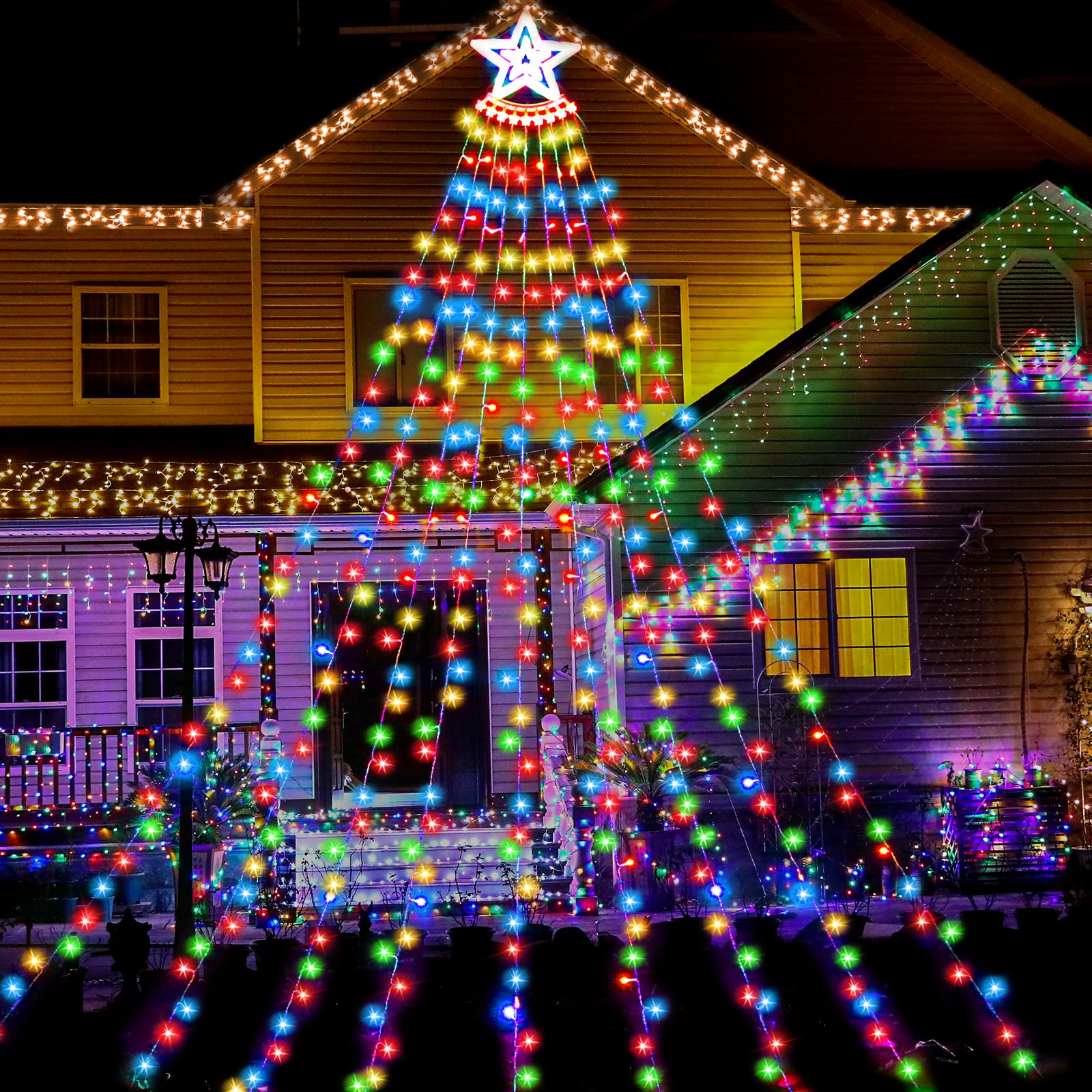 350 LED Colorful Christmas Lights - 12.5FT Outdoor Star String Lights for Tree, Yard & Garden Decor | Waterproof, Easy Installation | Perfect for Indoor & Outdoor Holiday Decorations, Parties & Winter Celebrations