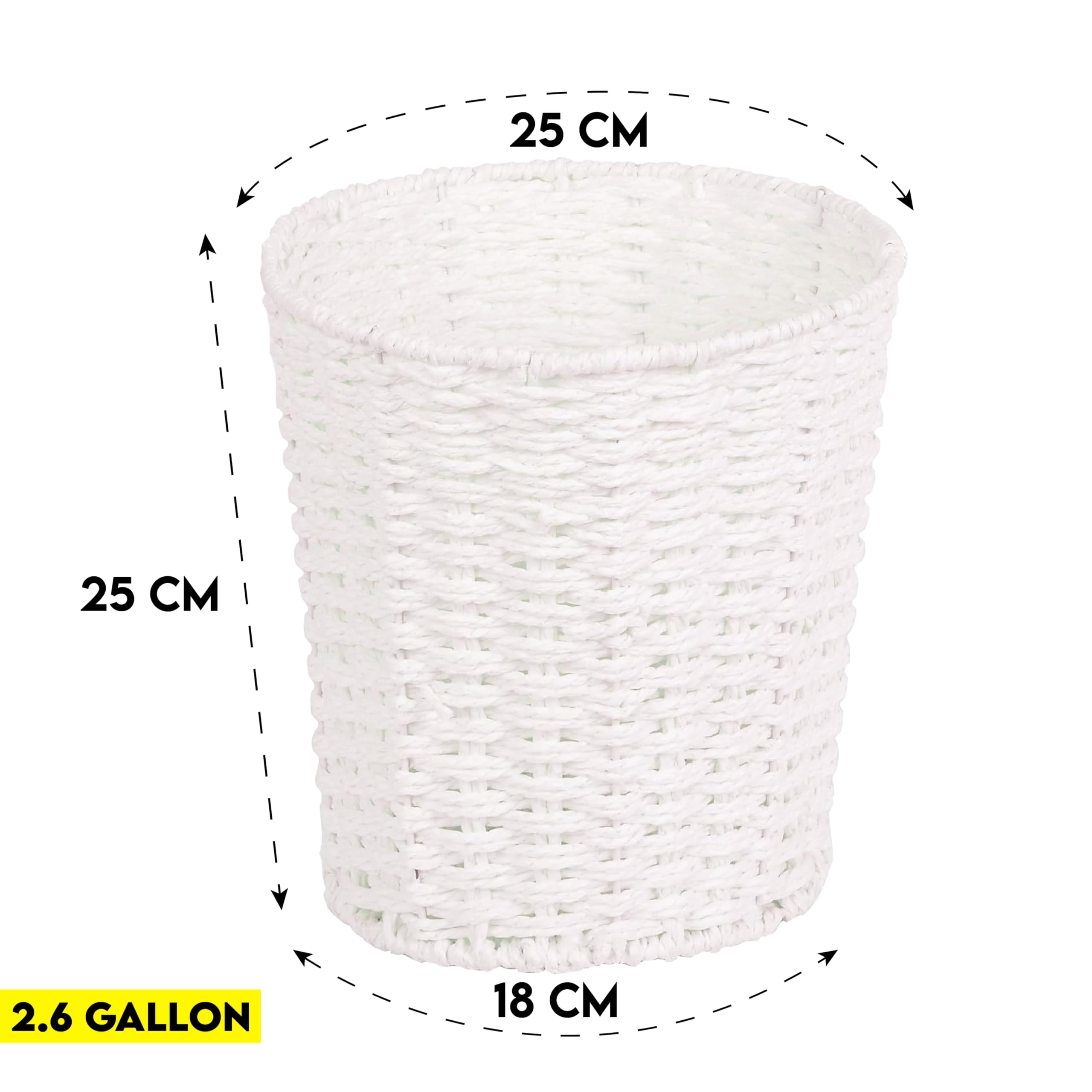 Round Wicker Waste Basket - Natural Woven Trash Can for Bedroom, Bathroom, Office & Home Decor - Eco-Friendly Paper Bin for Waste Disposal & Organization (White) | Perfect for Bathroom Storage, Bedside Garbage & Home Office Organization