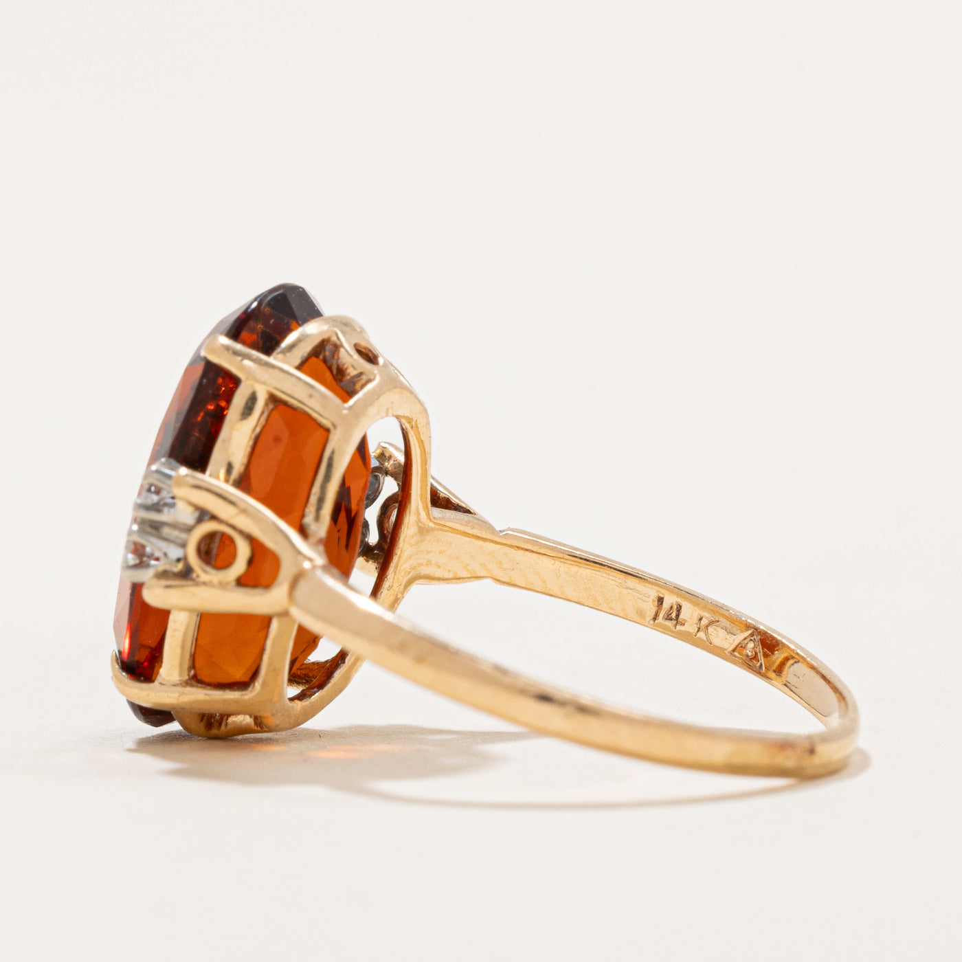 Stunning 4.50ct Orange Citrine & Diamond Cocktail Ring (0.06ctw) - Size 5.75 - Elegant Statement Jewelry for Evening Parties & Special Occasions