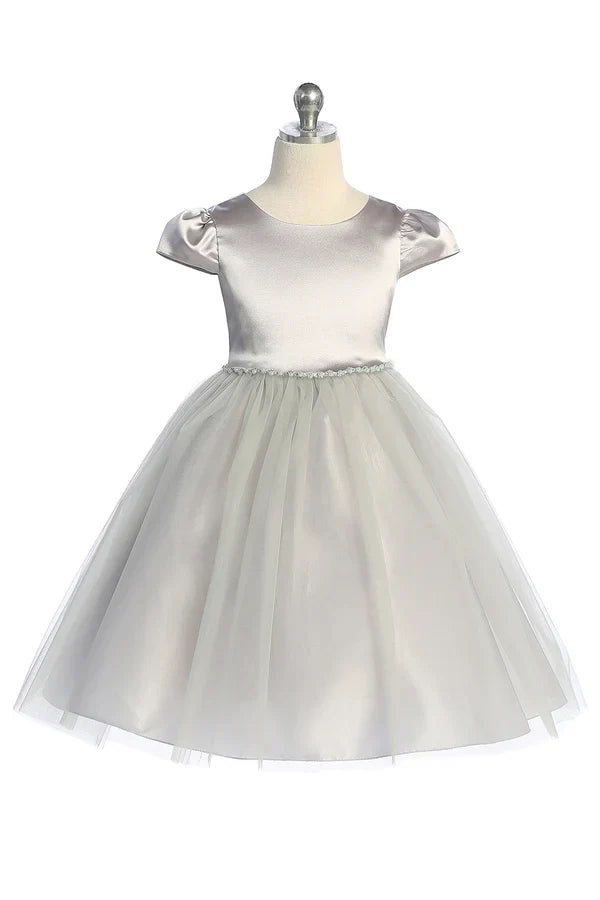 Elegant Plus Size Cap Sleeve Satin Tulle Dress for Women - Waistline Trim Design - Sizes 16.5 to 20.5 - Perfect for Weddings, Parties & Special Occasions