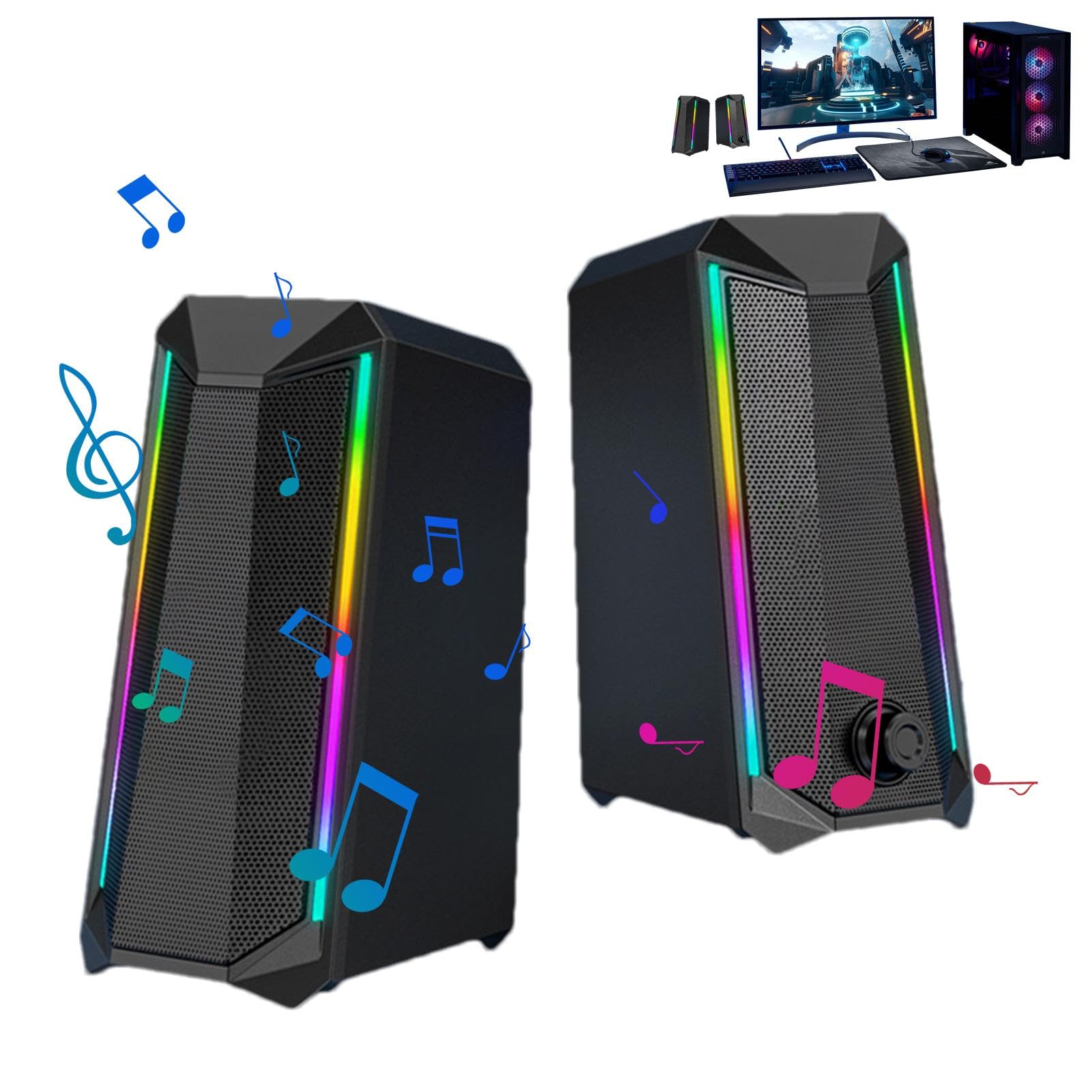 RGB Computer Speakers with Adjustable Volume Control | Enhanced Sound Quality for Gaming, Music, and Movies | Perfect for Desktop and Monitor Setup