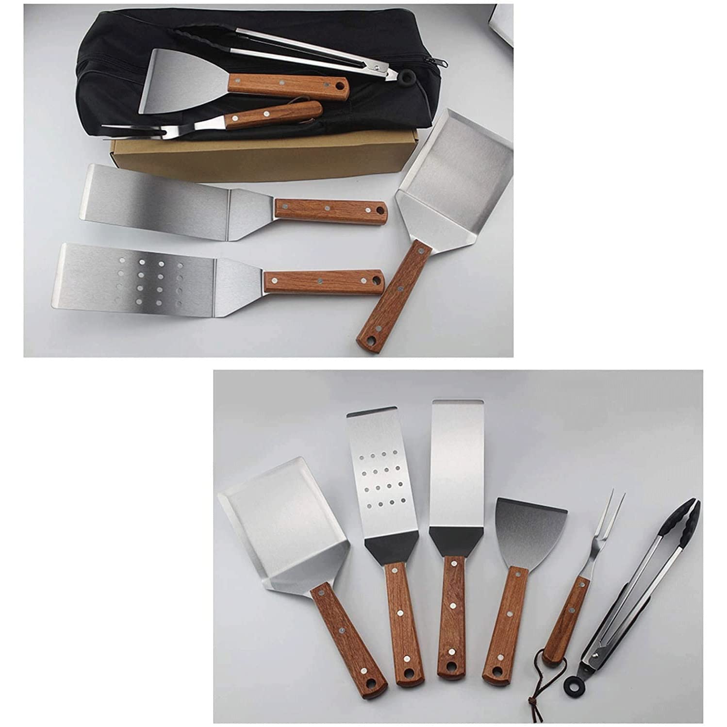 8PCS BBQ Grill Tools Set - Heavy Duty Stainless Steel Fork, Spatula & Tongs with Aluminum Storage Case - Complete Outdoor Cooking Accessories for Grilling, Camping & Backyard Parties - Perfect Gift for Men & Grill Masters