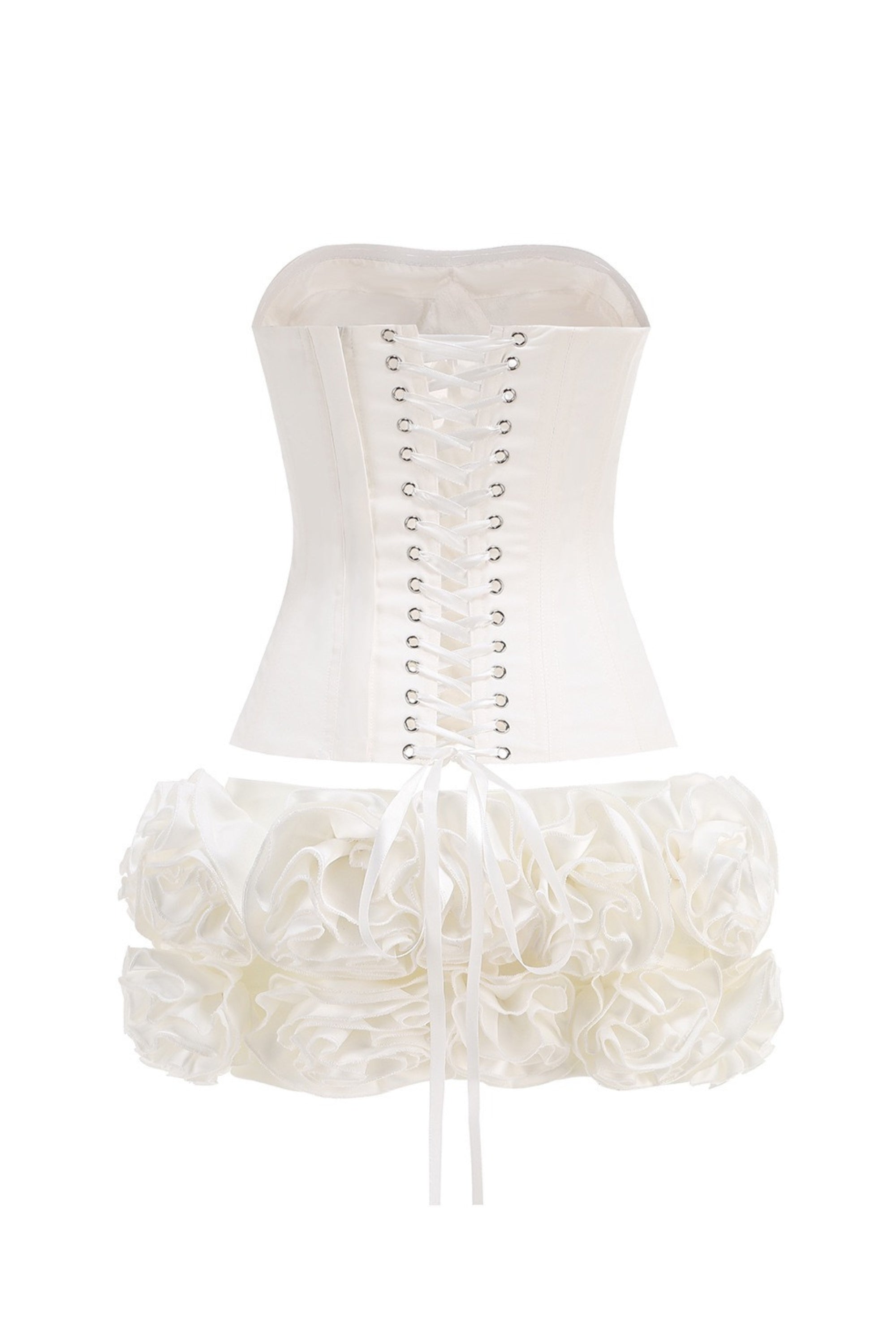 Elegant White Corset Two-Piece Set with Floral Design - Perfect for Weddings, Parties & Special Occasions