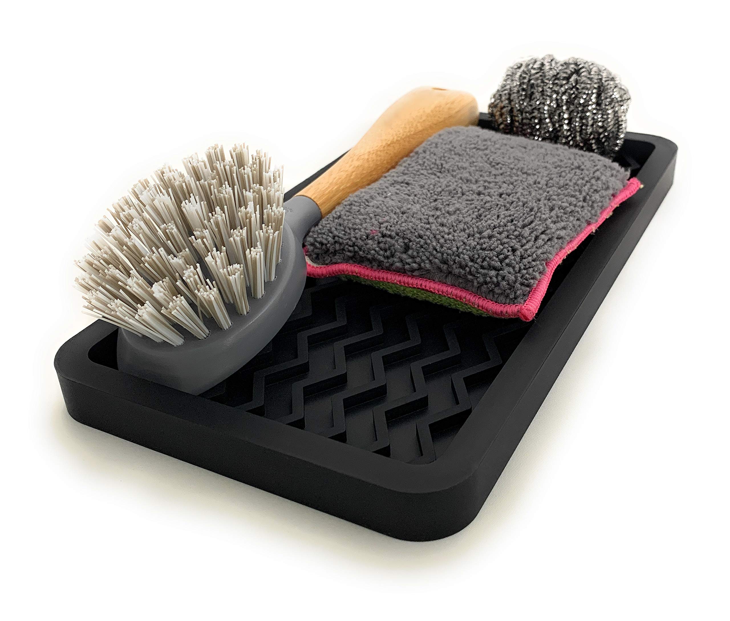 Happitasa Silicone Kitchen Sink Organizer Tray - Sponge Holder & Countertop Protector | Bathroom & Kitchen Soap Dish Dispenser (10