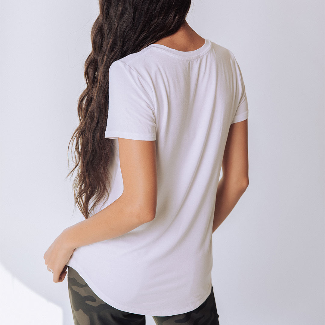 Soft & Breathable Bamboo V-Neck T-Shirt for Women - Eco-Friendly White Basic Tee - Perfect for Casual Wear, Yoga & Everyday Comfort