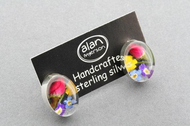 Elegant Flower in Resin Stud Earrings - Oval Shape for Women | Perfect for Weddings, Parties & Everyday Wear