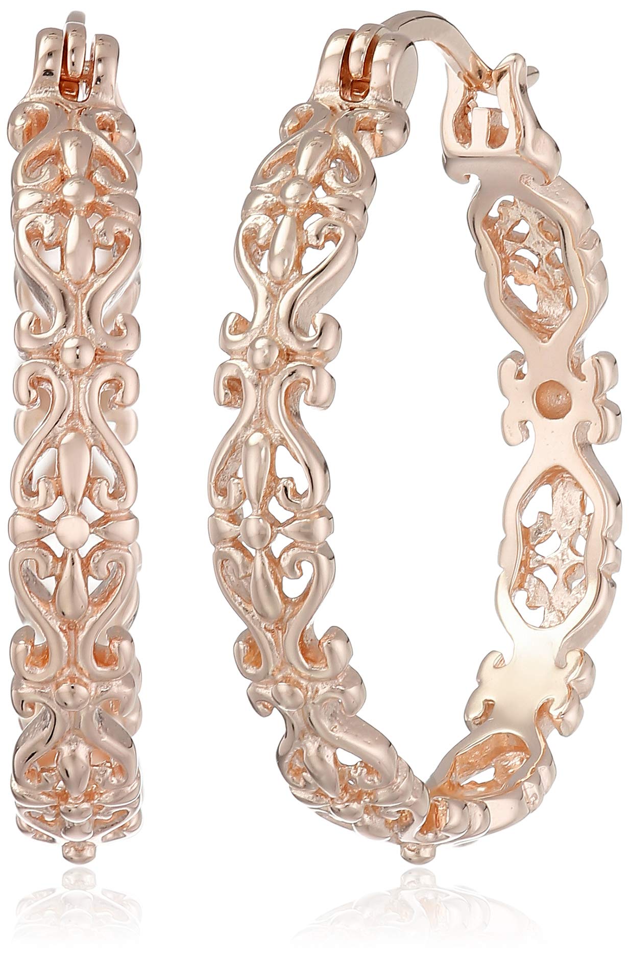 Amazon Essentials Gold Plated Sterling Silver Filigree Round Hoop Earrings for Women - Elegant Dangle Drop Earrings for Everyday Wear, Parties & Special Occasions