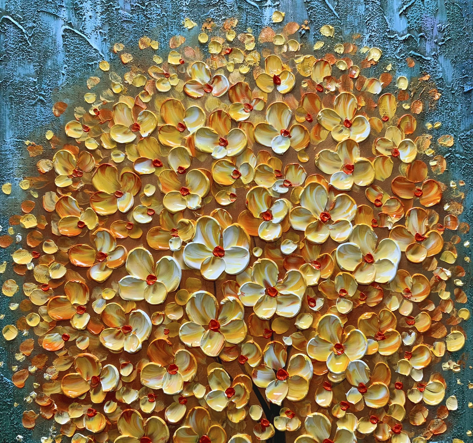 Yotree 24x48 Inch Yellow Flowers Oil Painting - Hand-Painted 3D Abstract Art on Canvas with Wood Frame, Wall Decor for Living Room, Bedroom & Office