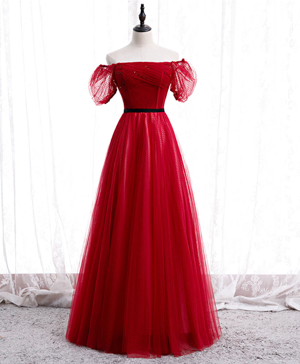 Elegant Burgundy Tulle Lace Long Prom Dress for Women - Formal Evening Gown for Homecoming, Quinceañera & Special Occasions