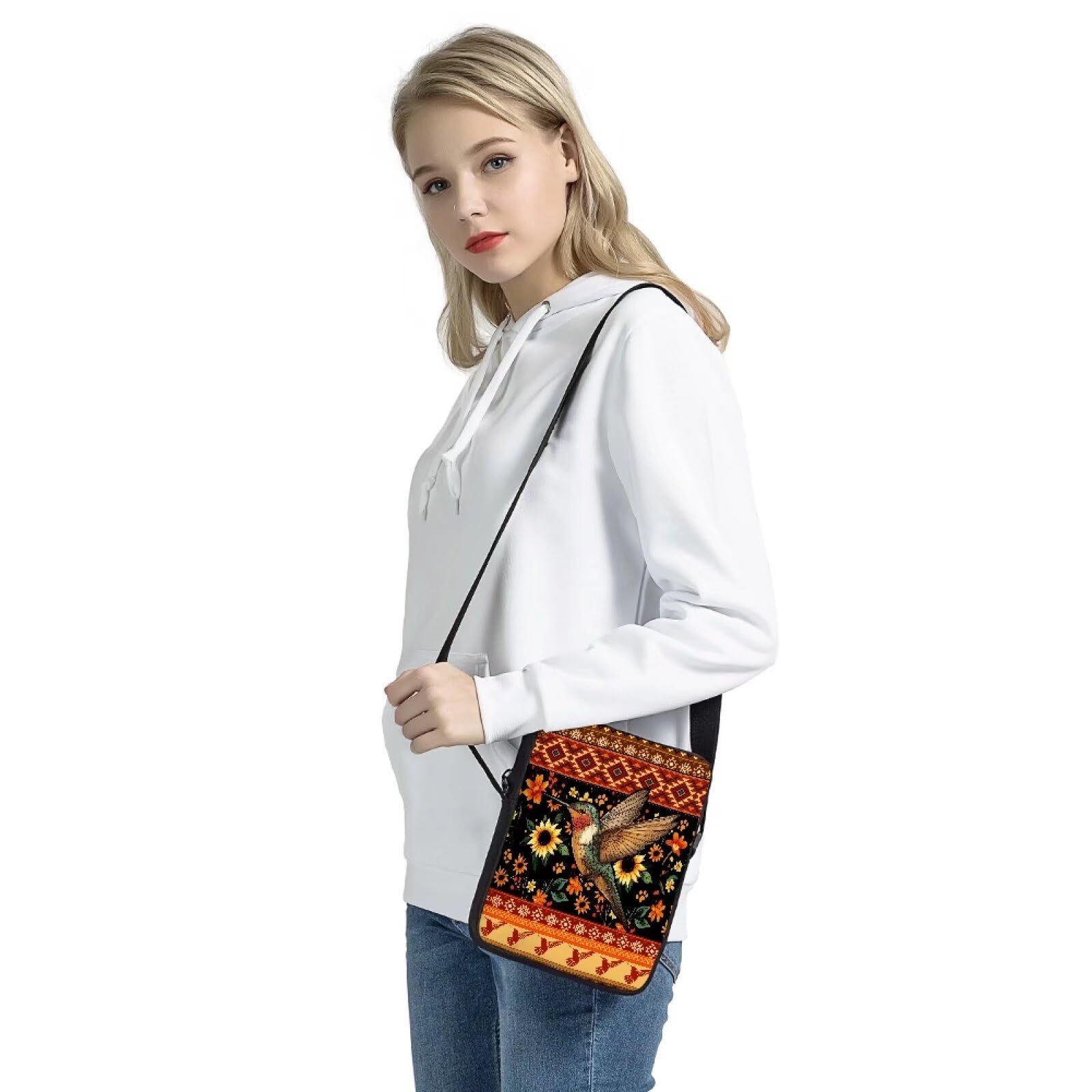 Aztec Tribal Hummingbird Crossbody Bag for Women & Men - Small Messenger Sling Bag with Phone Pocket - Perfect for Travel, Shopping & Daily Use