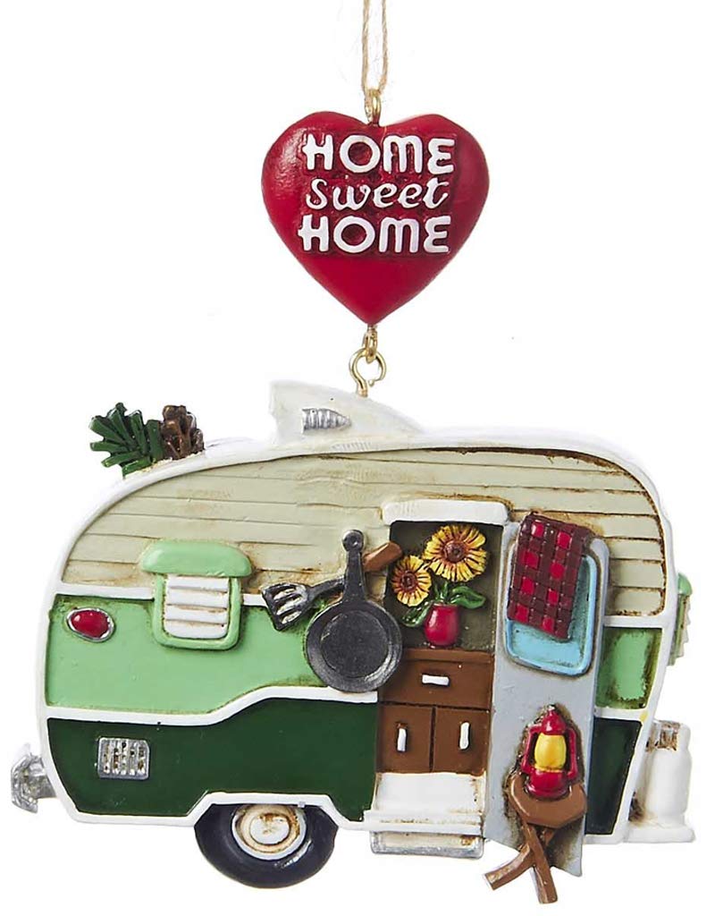 Kurt Adler Resin Painted Camper Ornament - Home Sweet Home - Vintage Travel Decor for Christmas Tree, RV Enthusiasts & Cozy Cabin Wall Hanging
