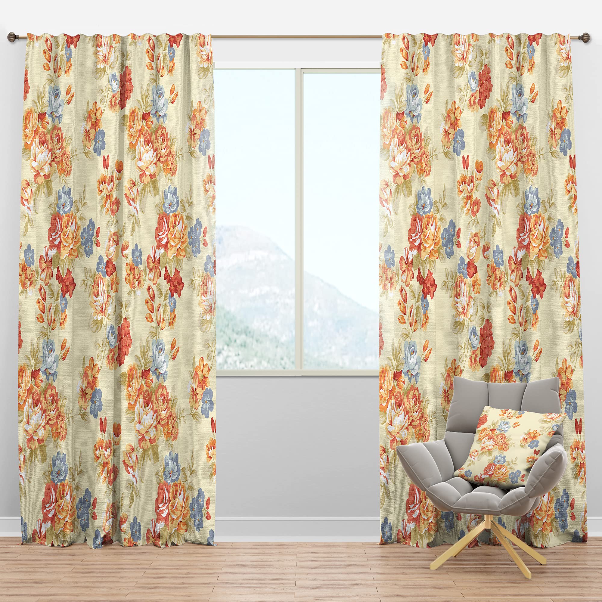 DesignQ Blackout Curtains with Pink, Yellow & Blue Floral Pattern - Thermal Insulated Room Darkening Drapes for Bedroom & Living Room (52x84 Inches, Single Panel) - Perfect for Light Control & Energy Efficiency