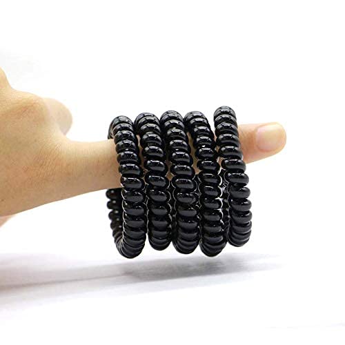 Upavista Spiral Hair Ties for Women - No Crease Seamless Elastic Hair Coils, 5-Piece Set (Black) | Traceless Ponytail Holders, Phone Cord Hair Rings for Workout, Office & Everyday Use