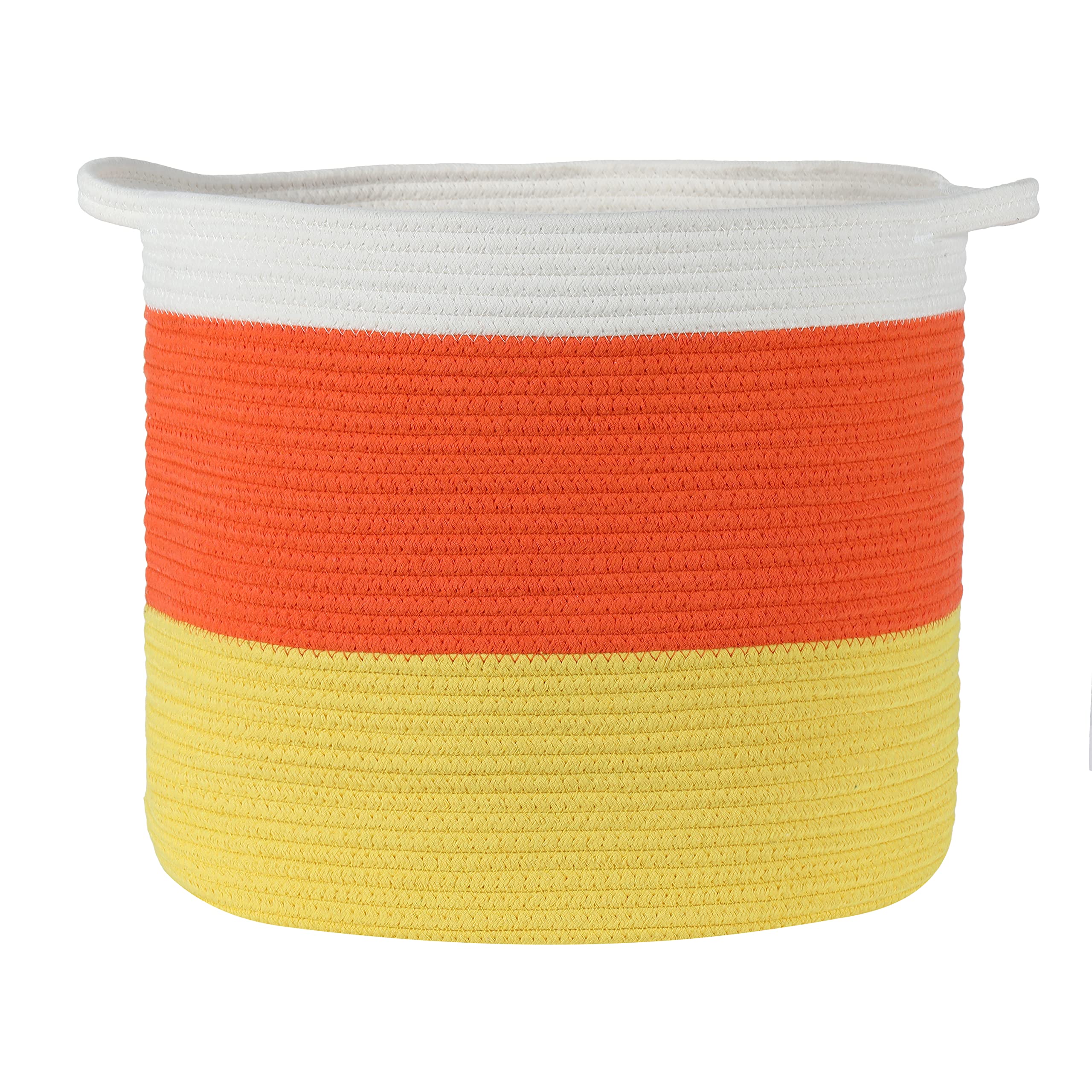 Midlee Candy Corn Halloween Rope Basket (X-Large) - Decorative Storage for Halloween Party Decor, Trick or Treat Candy Holder, Fall Harvest Home Decor