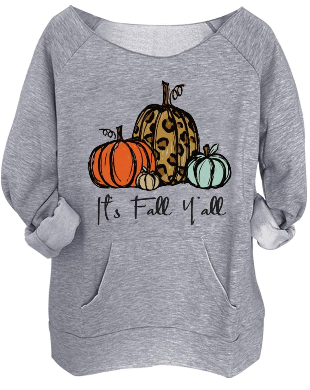 Halloween Pumpkin Face Bat Pocket Sweatshirt for Women - Spider Printed Pullover Top | Cozy Fall Outfit for Parties & Trick or Treating