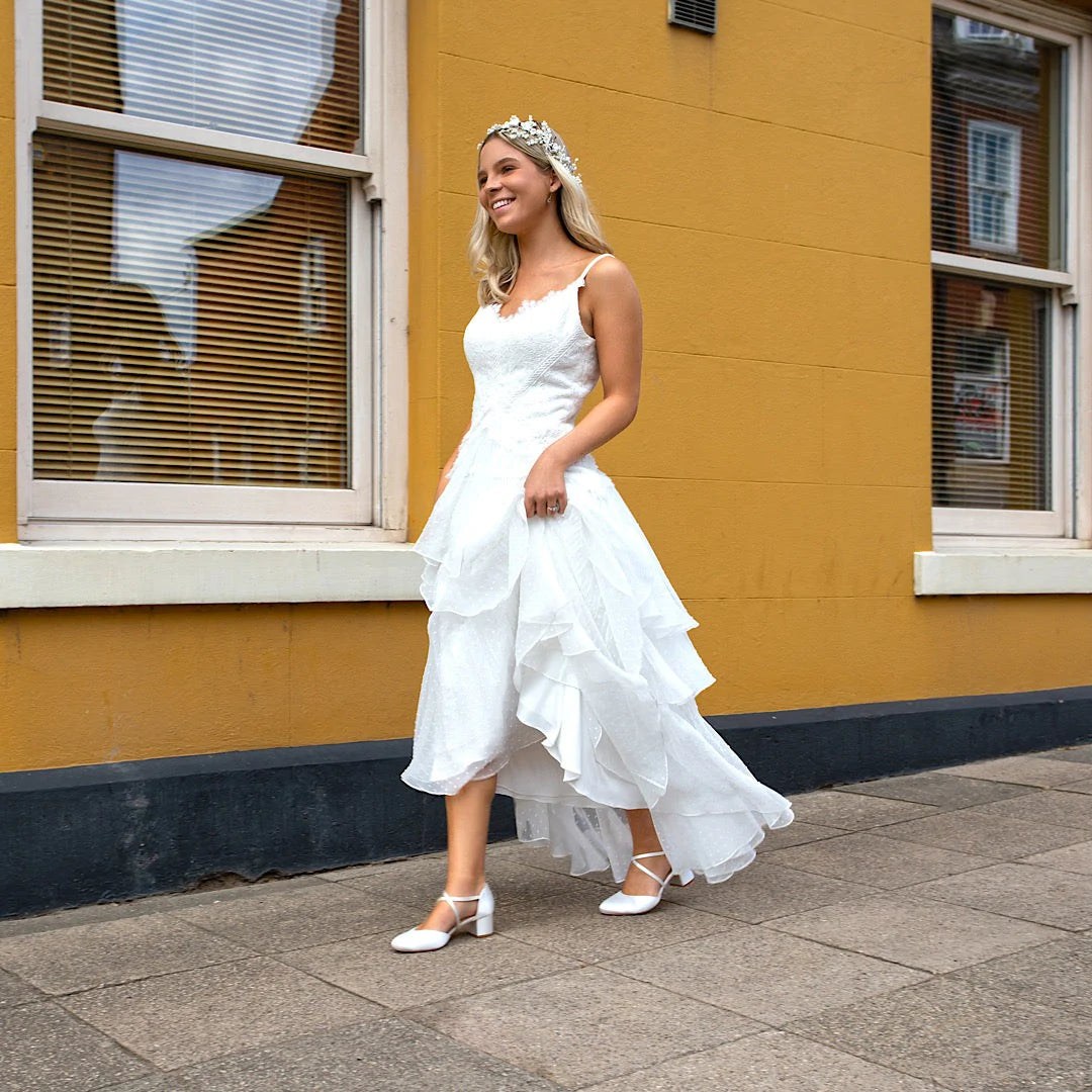 Ivory Satin Wedding Shoes for Bride - Low Block Heel Comfortable Bridal Shoes by Perfect Bridal - Perfect for Wedding Ceremony, Reception and Photoshoot