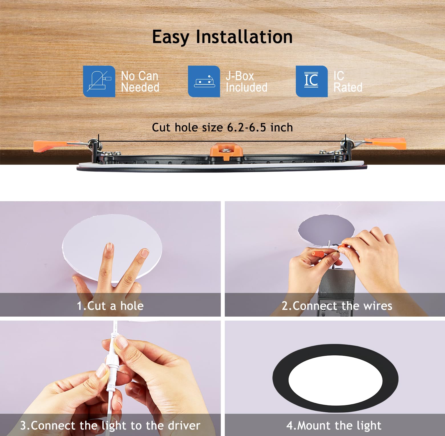12 Pack 6 Inch Black Recessed LED Lights - Dimmable Canless Wafer Downlight for Outdoor Soffit & Ceiling - 5CCT Selectable (12W, 120V, IC Wet Rated, ETL Certified) - Perfect for Patio, Garage & Landscape Lighting