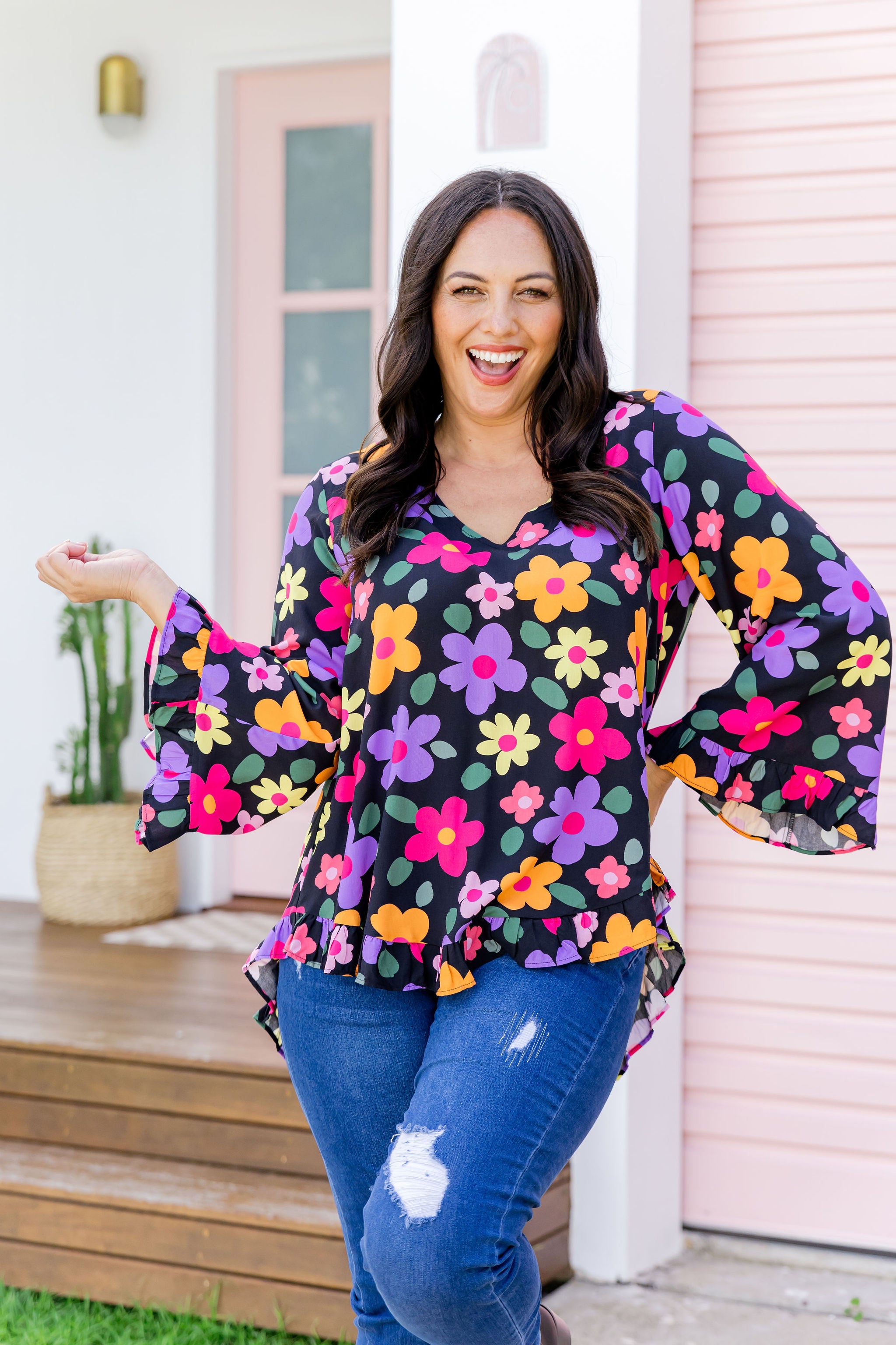 Natalie Women's Long Sleeve Blouse Floral Print Tops for Casual Wear, Office & Date Night Outfits