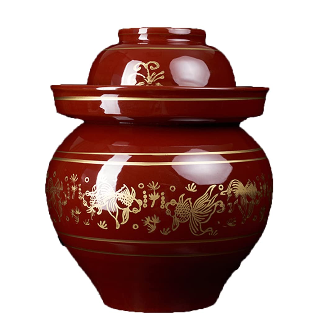 Premium Asian Pickle Jar - Ceramic Fermenting Jar with Lid for Kimchi, Sauerkraut & Pickles | Thickened Porcelain Pickling Pot | Airtight Food Storage Container | Ideal for Home Fermentation & Kitchen Organization (B-9KG)