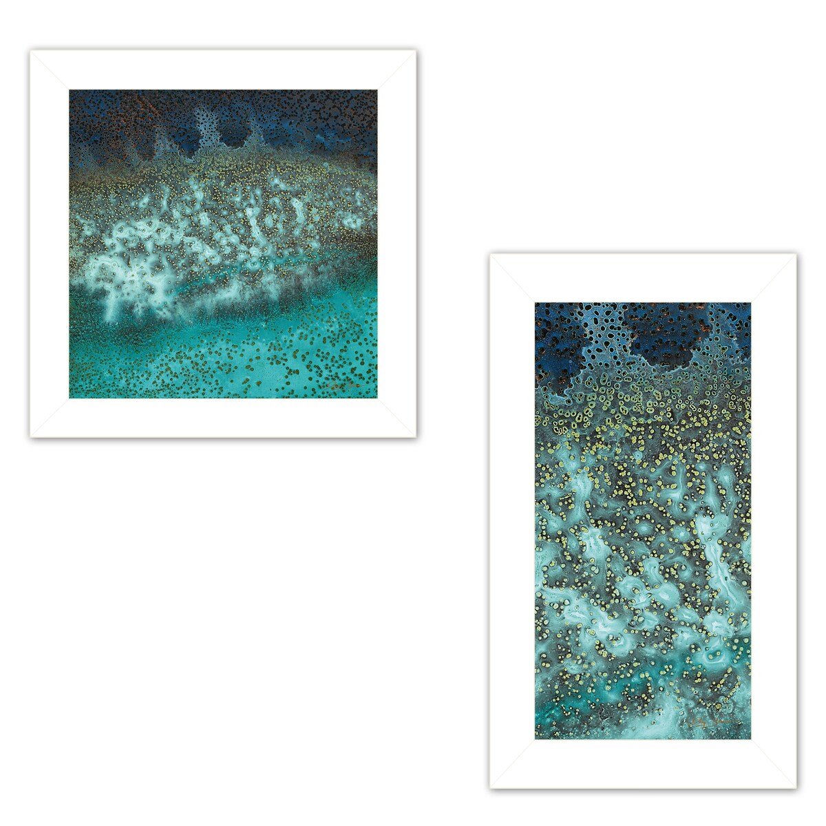 Abstract Waves Caribbean Ocean Bottom Rock 2-Piece Vignette Art Print by Jay Zinn - White Framed Wall Decor for Living Room, Bedroom & Office