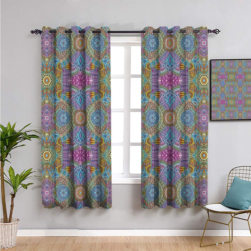 84 Inch Tribal Colorful Festive Curtains with Geometric Design - Exotic Artistic Window Drapes for Living Room & Bedroom (108x84 Inch, Multicolor) - Perfect for Home Decor, Light Filtering & Privacy