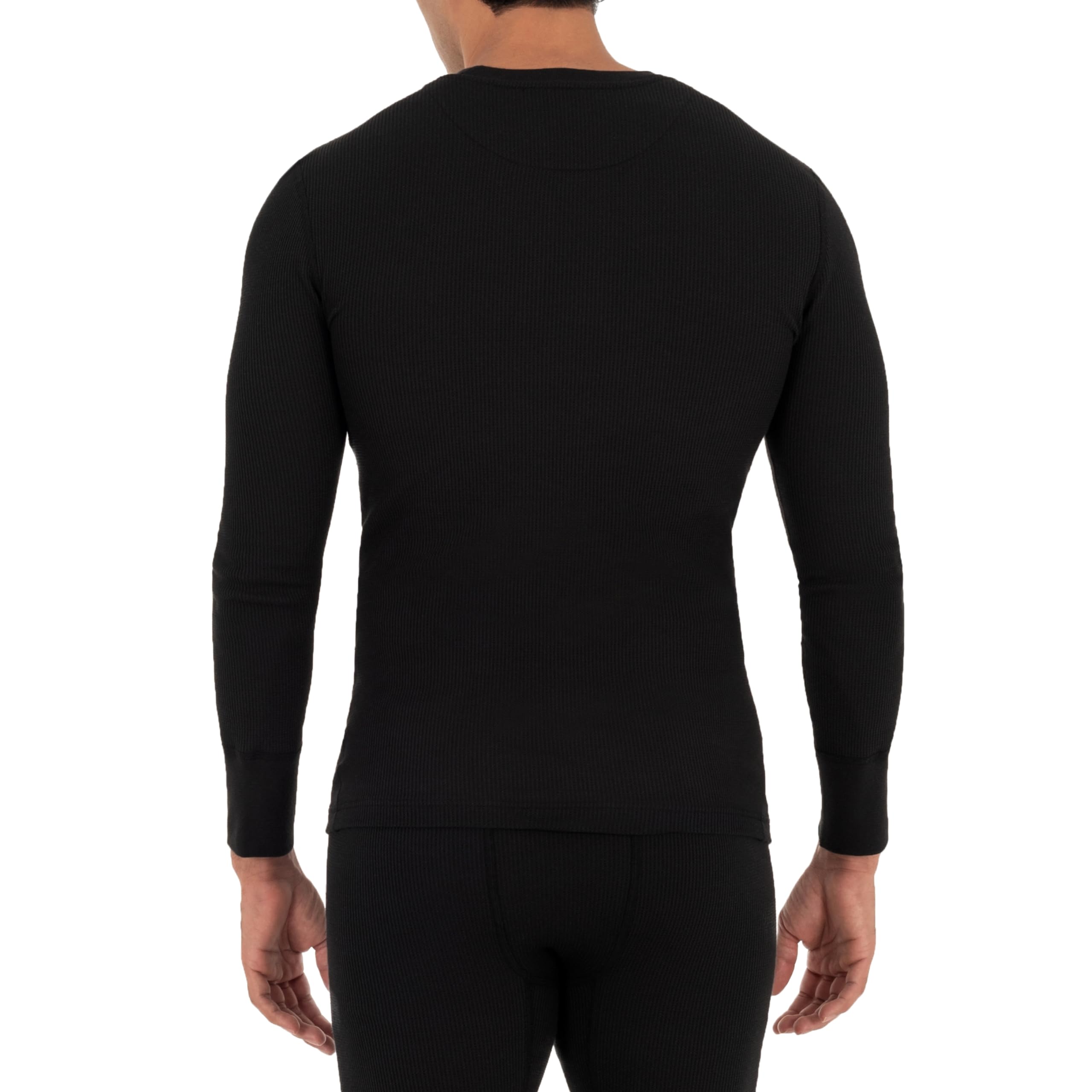 Fruit of the Loom Men's Recycled Waffle Thermal Underwear Henley Top - Eco-Friendly Warm Base Layer for Winter, Camping & Outdoor Activities