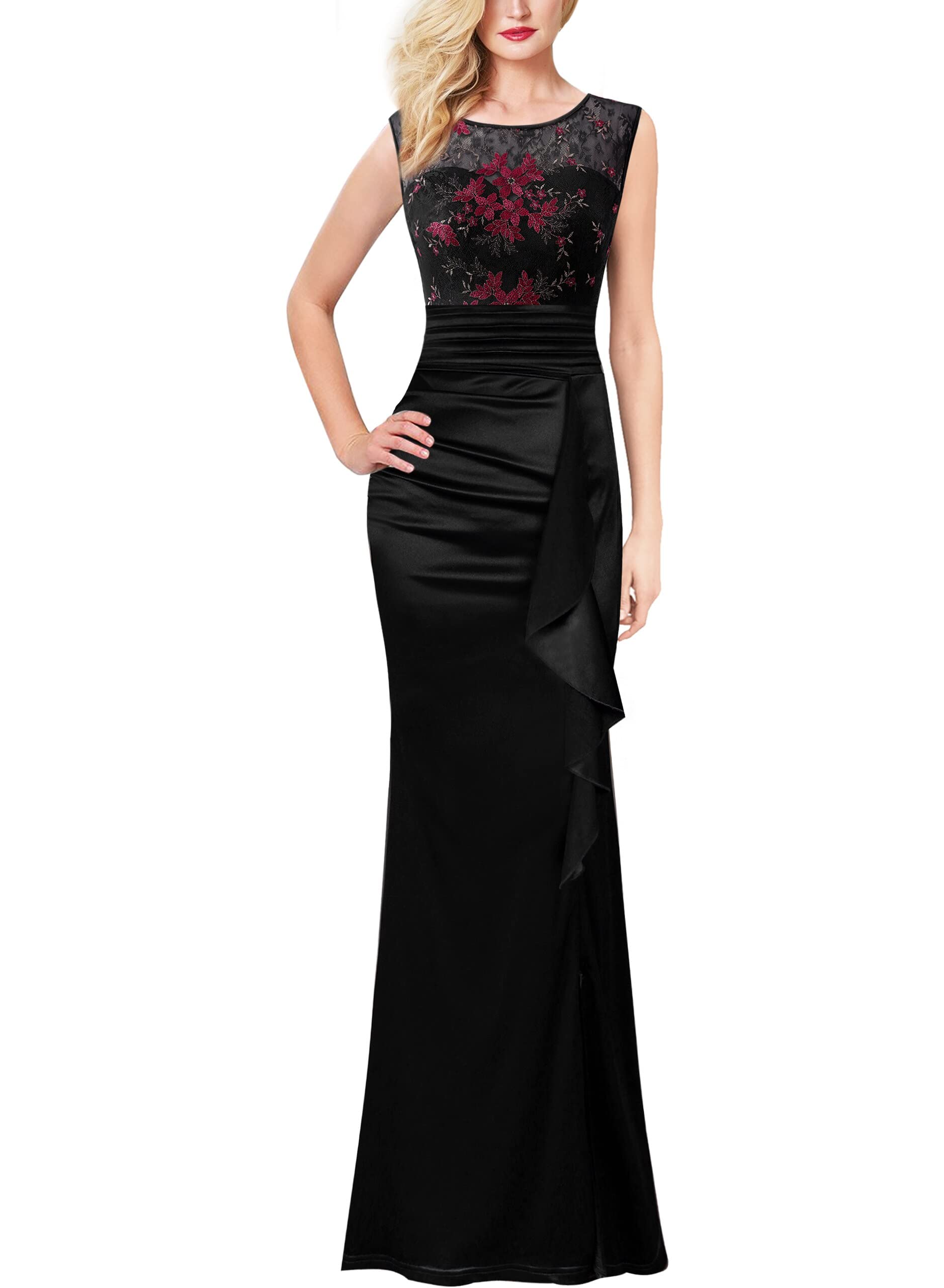 VFSHOW Women's Elegant Ruched Ruffles Long Evening Dress for Prom, Wedding, Party & Special Occasions - Perfect for Formal Events, Dinners & Night Out