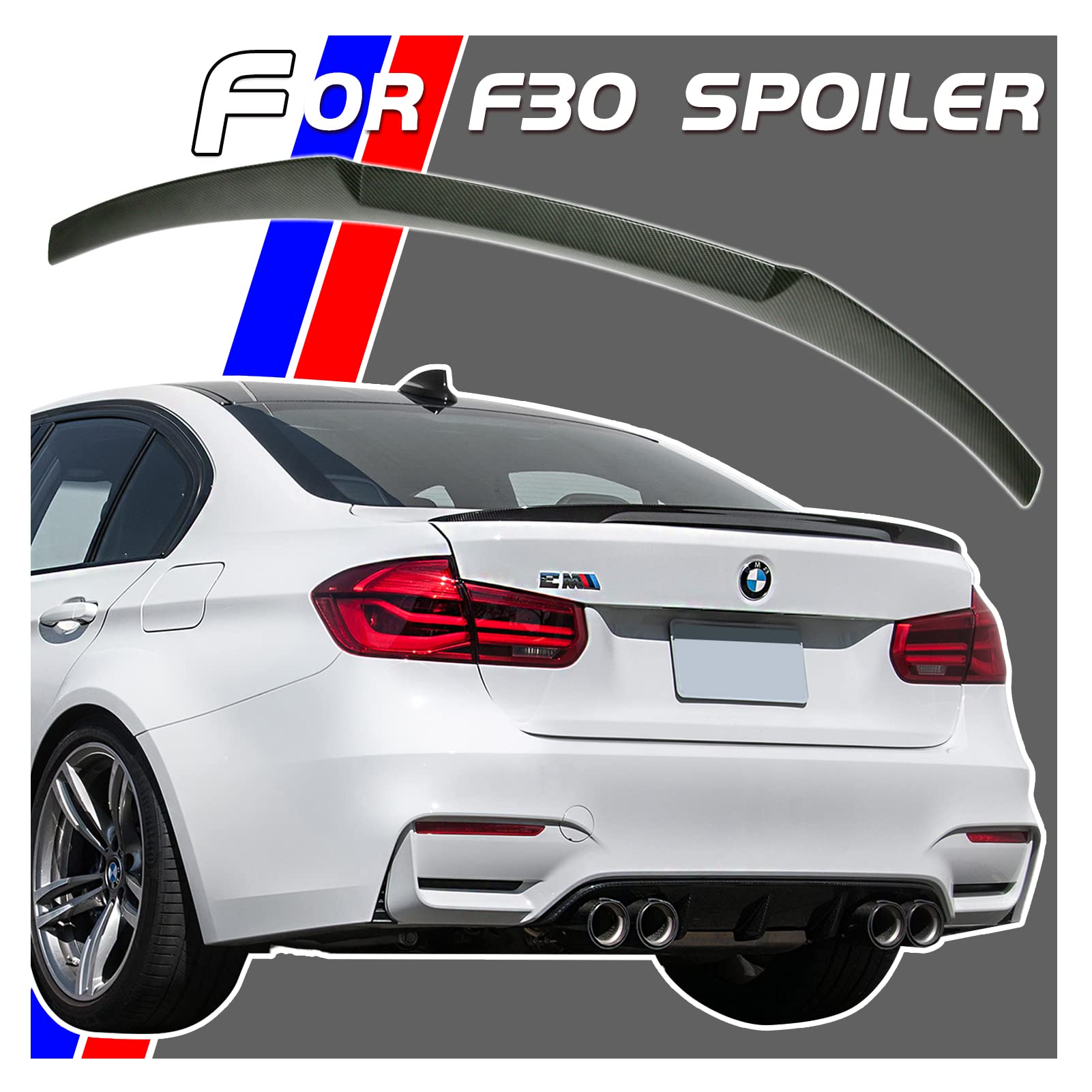 Auraroad ABS Carbon Fiber Style Rear Spoiler Wing for BMW 3 Series F30 (2012-2018) & M3 F80 (2014-2019) Sedan - Perfect Upgrade for Sporty Look & Improved Aerodynamics - Not Compatible with Convertible or Wagon Models