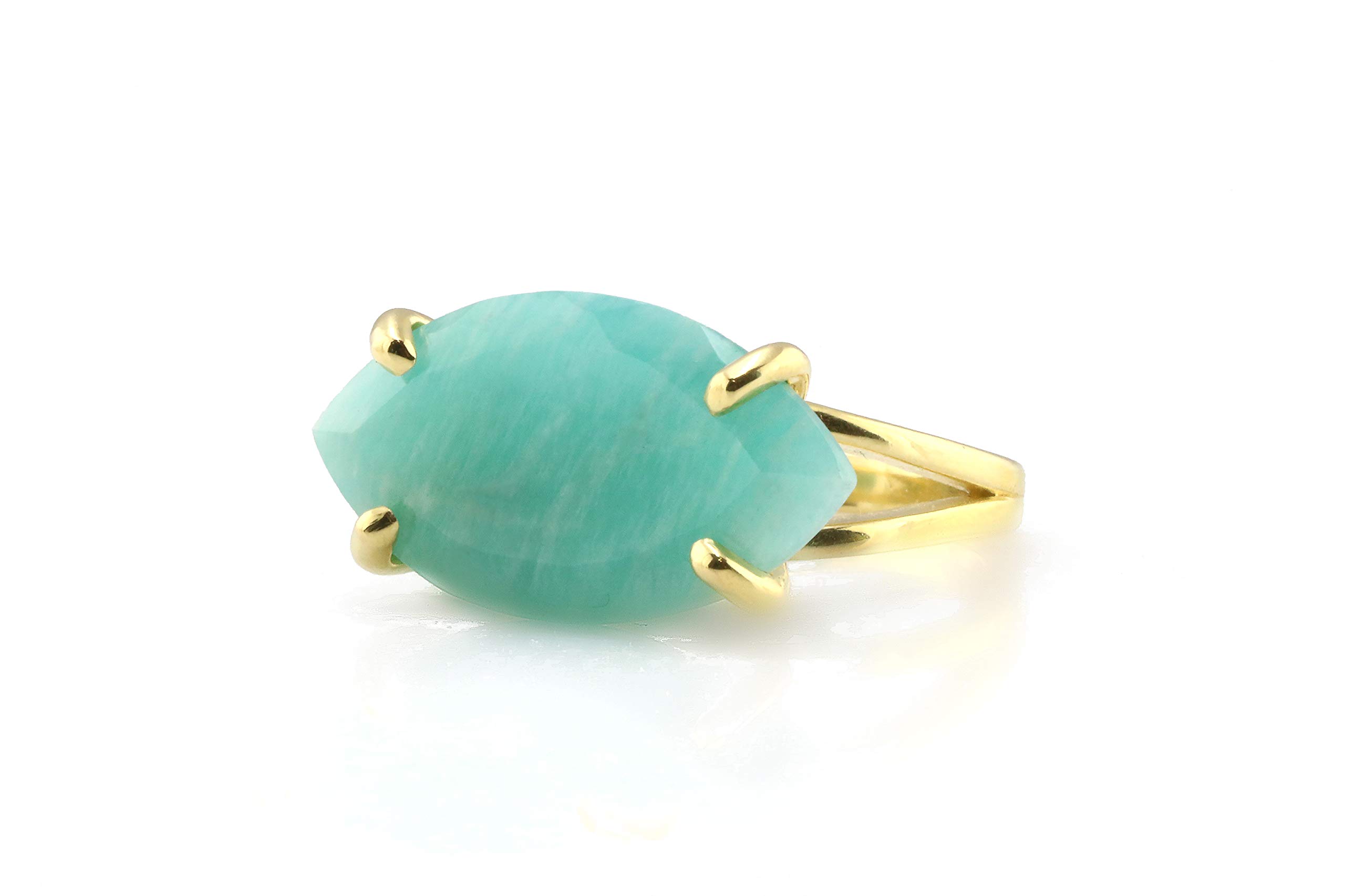 14K Yellow Gold Amazonite Marquise Ring for Women - Anniversary, Birthday Gift - Elegant Cocktail Jewelry for Parties & Events
