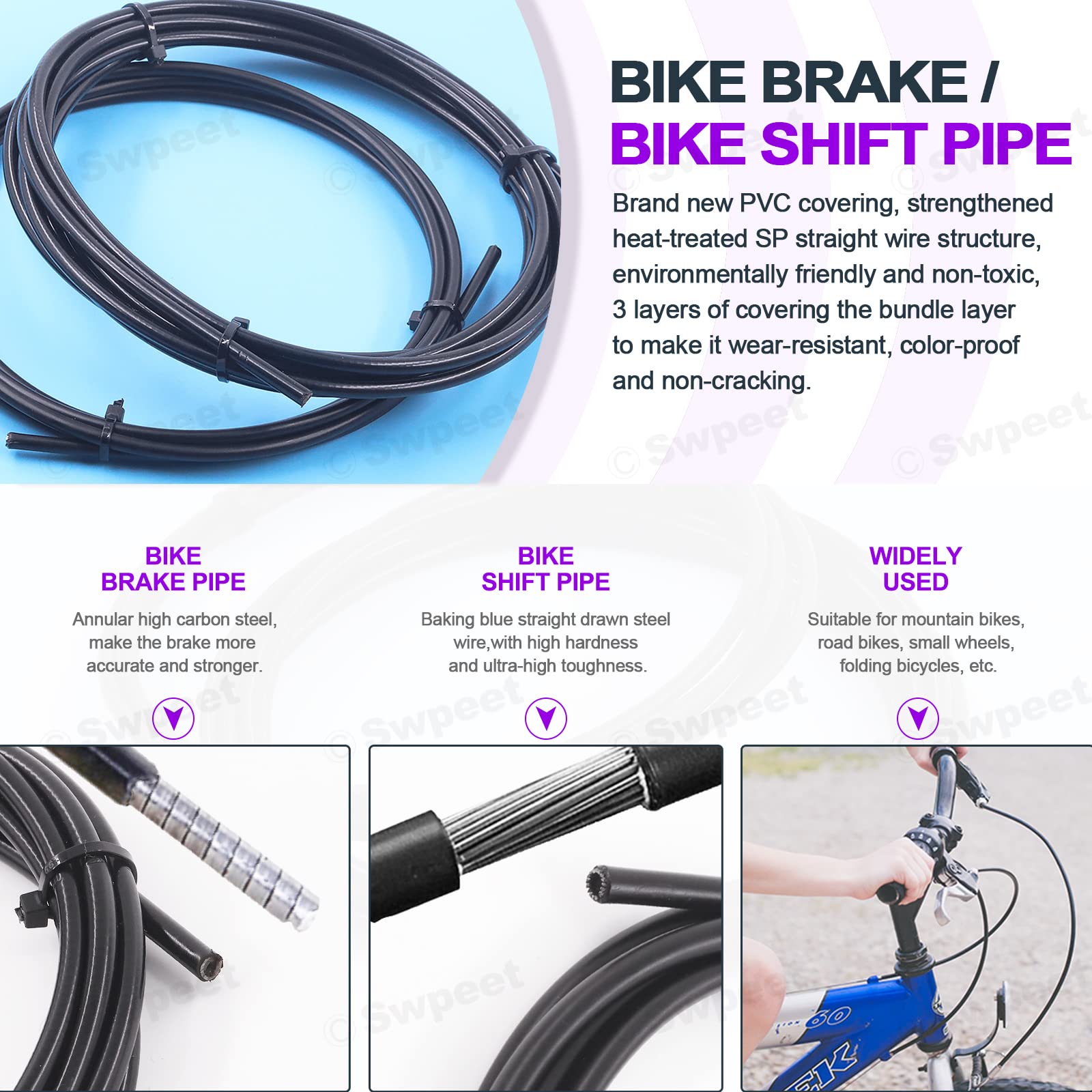 Swpeet 83-Piece Stainless Steel Bike Cable Cutter Kit with Brake/Shift Cable Housing, End Caps & O-Rings | Professional Bicycle Brake & Shifter Cable Set for Mountain & Road Bikes | Ideal for Maintenance, Repair & DIY Bike Upgrades