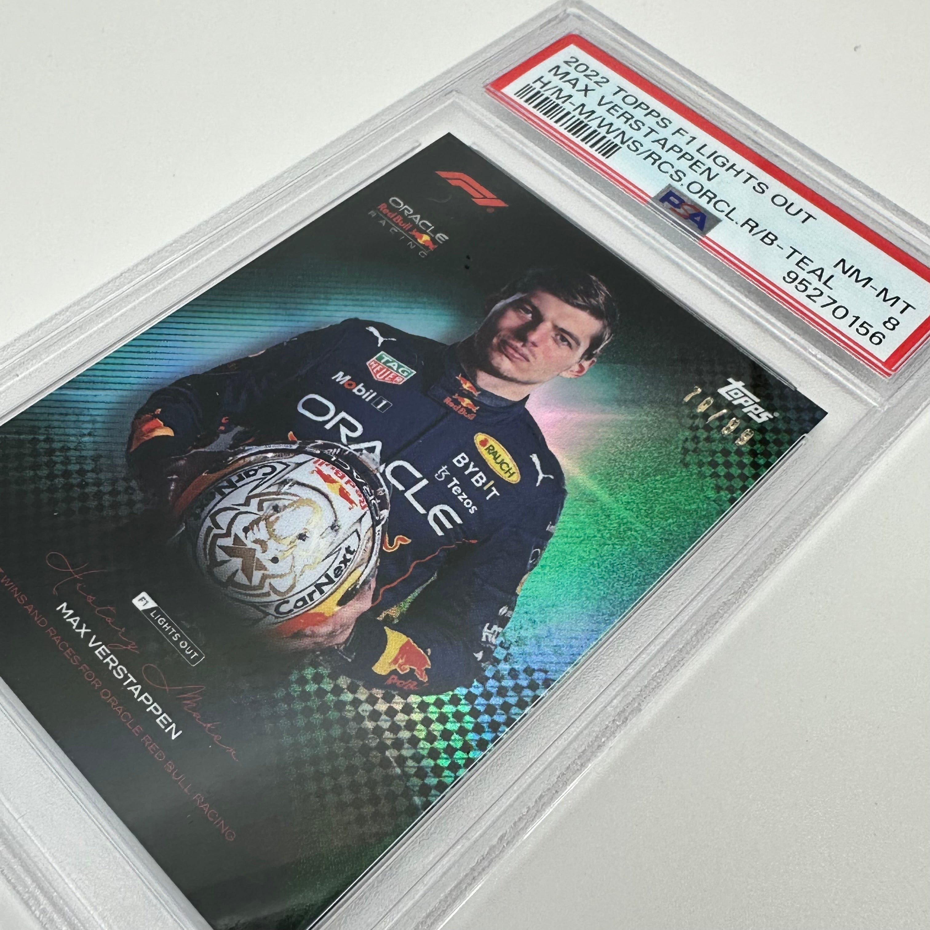 PSA 8 Graded 70/99 Max Verstappen Racing Card - Most Wins & Races in F1 History - Limited Edition Teal - Perfect for Collectors & Formula 1 Fans Display