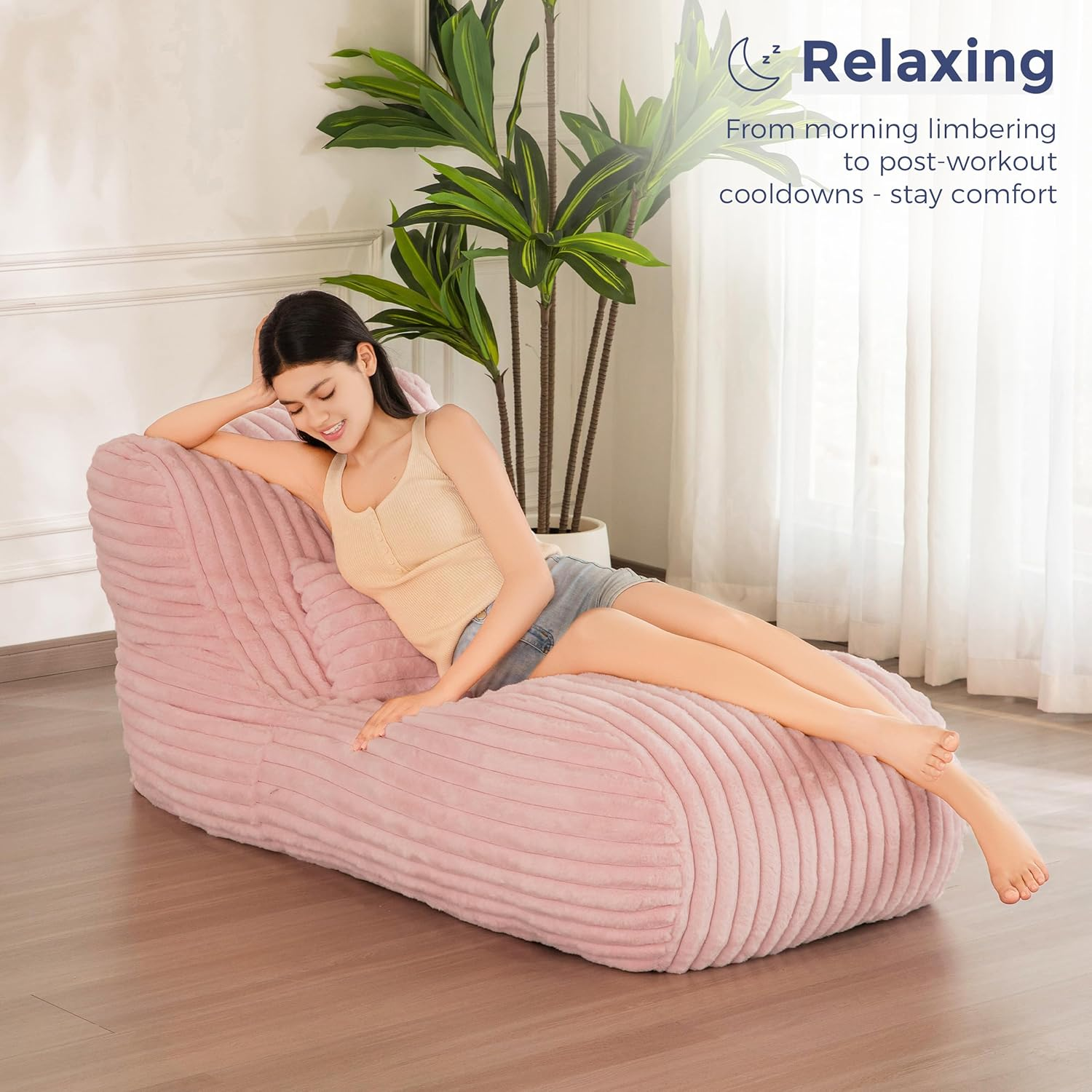 MAXYOYO Ergonomic Chaise Lounge Chair with Pillow - Soft Velvet Fabric Floor Sofa for Bedroom & Living Room - Pink Fainting Couch | Perfect for Relaxing, Reading & Napping in Style