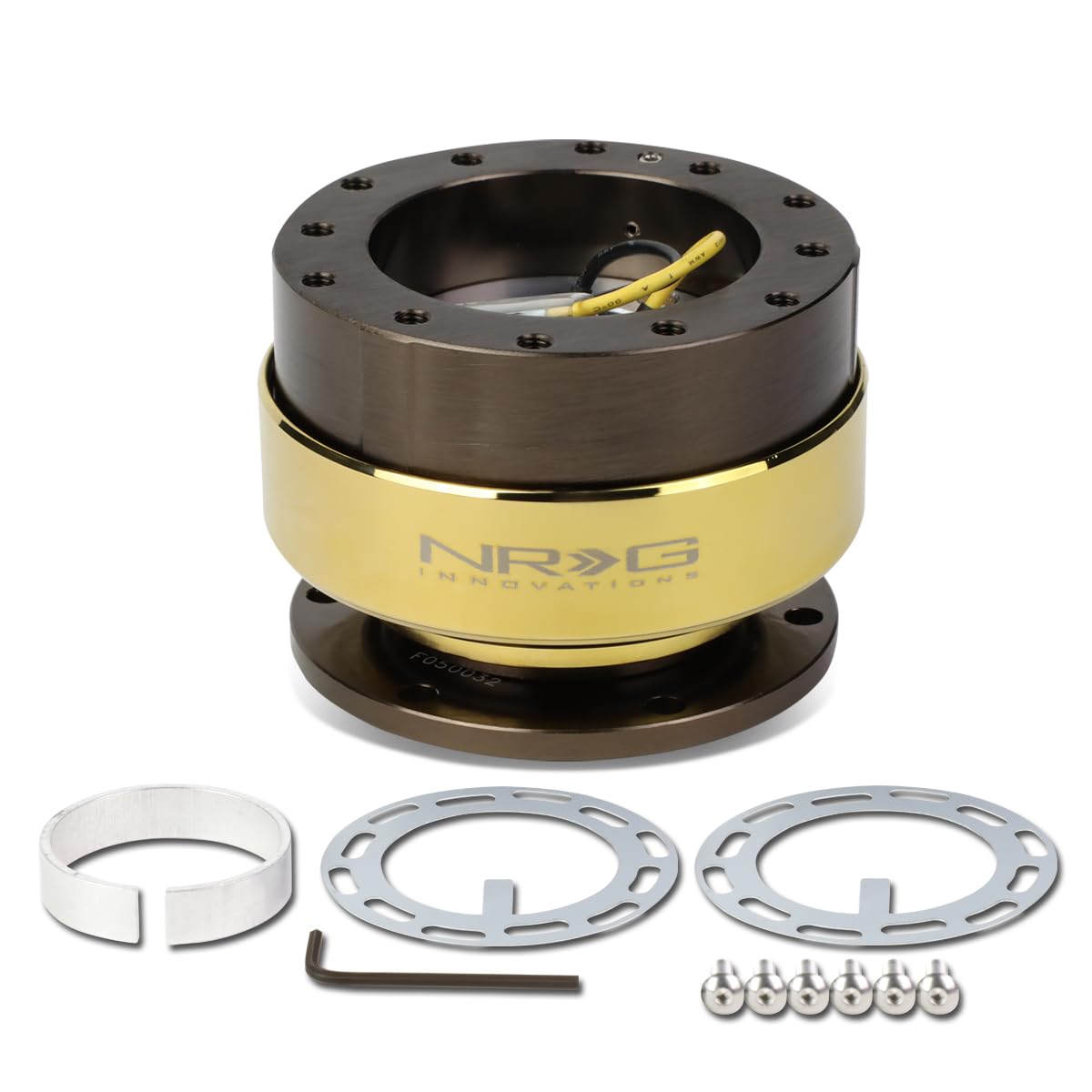 NRG Innovations Gen 2.0 Quick Release Steering Wheel Kit - Bronze Body & Chrome Gold Ring - Compatible with 6x70mm & 6x74mm Bolt Patterns (NRG-SRK-200BR-CG) - Perfect for Drift Racing, Track Days & Custom Car Builds